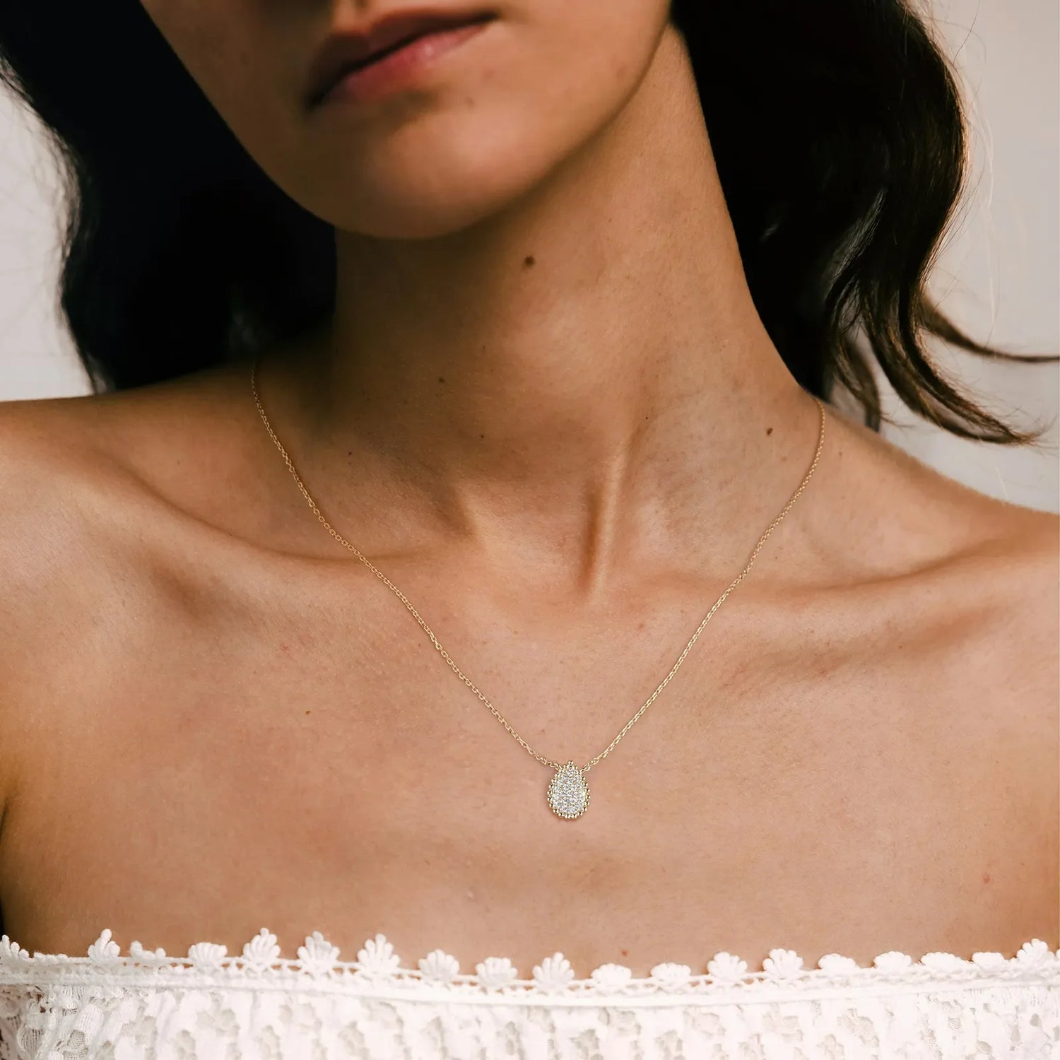 Lab Grown Diamond Teardrop Necklace in 14K Gold/Platinum - Necklaces