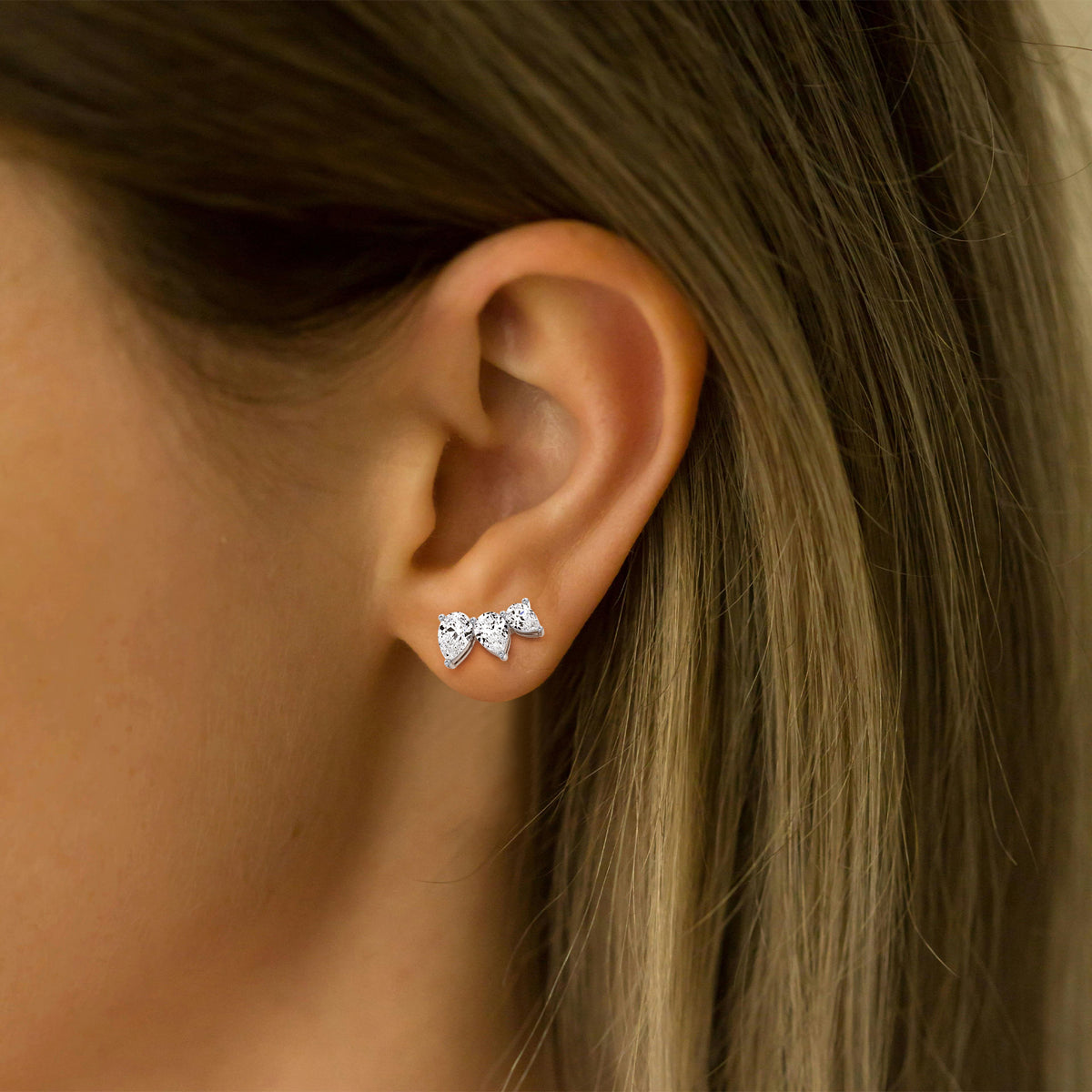 Lab Grown Diamond Climber Stud Earring in 14K Solid Gold/Platinum - Earrings