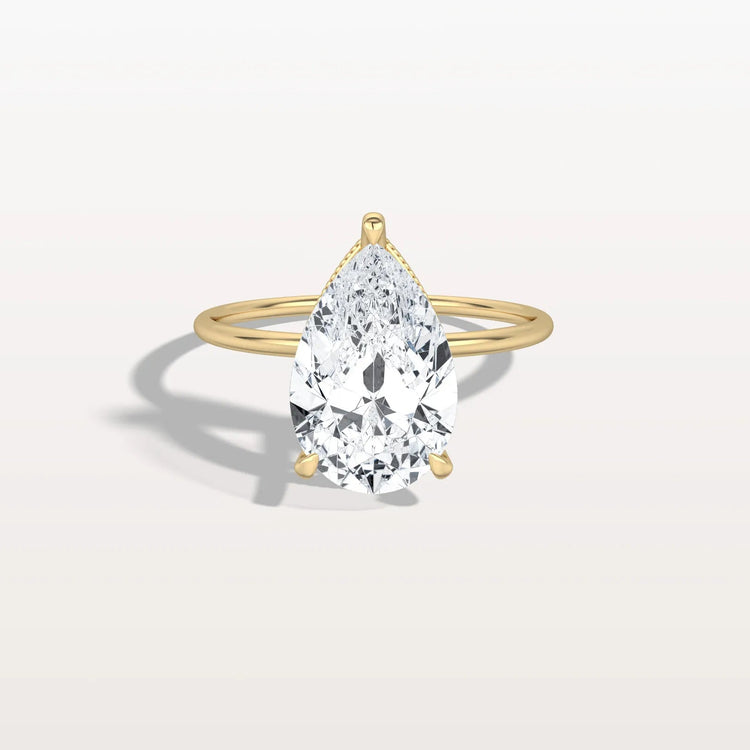 Hidden Halo 3CT Pear Lab Diamond Ring with Basket Setting - Rings