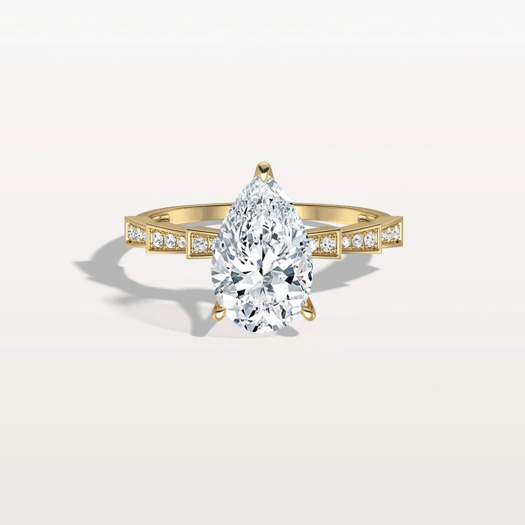 2CT Pear Cut Lab Diamond Hidden Halo Ring - Modern Style - Rings