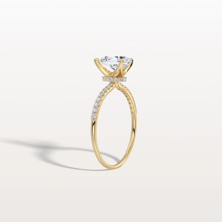 1CT Pear Lab Diamond Engagement Ring–Pave Band in 14K Gold - Rings