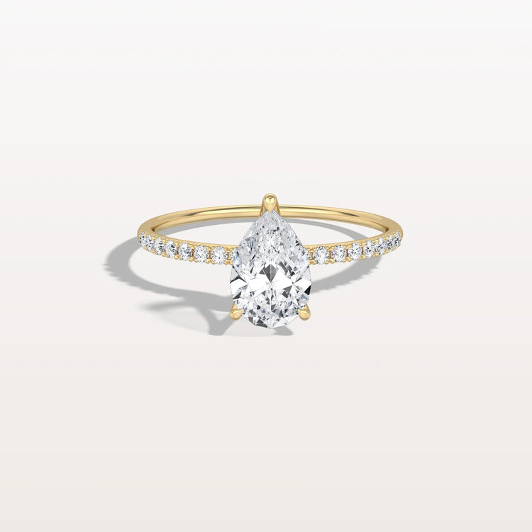 1CT Pear Lab Diamond Engagement Ring–Pave Band in 14K Gold - Rings