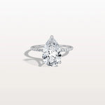 3CT Pear Lab Diamond Engagement Ring–Pave Band in 14K Gold - Rings