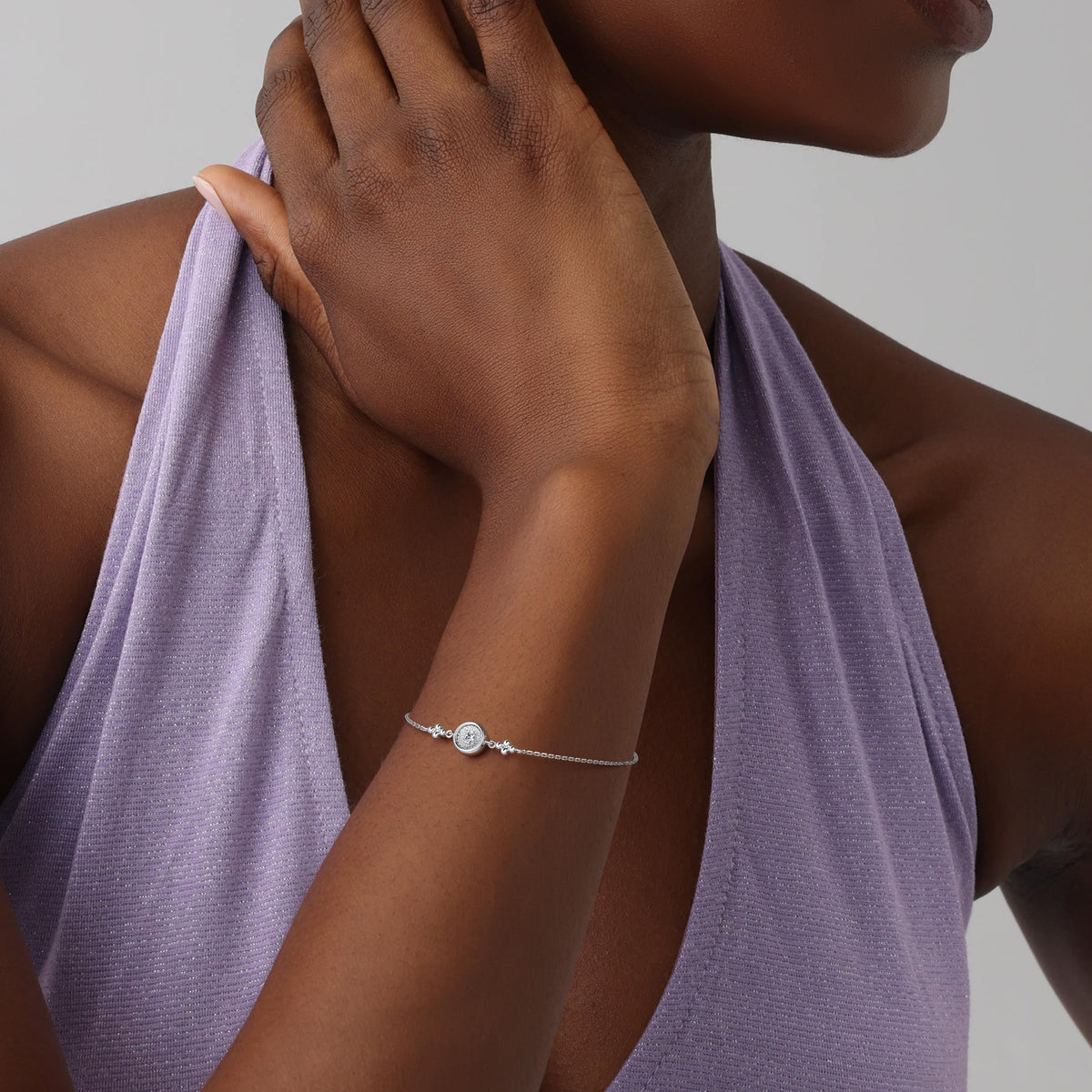 Bezel Set Lab - Grown Diamond Solitaire Chain Bracelet in Sterling Silver - Bracelets