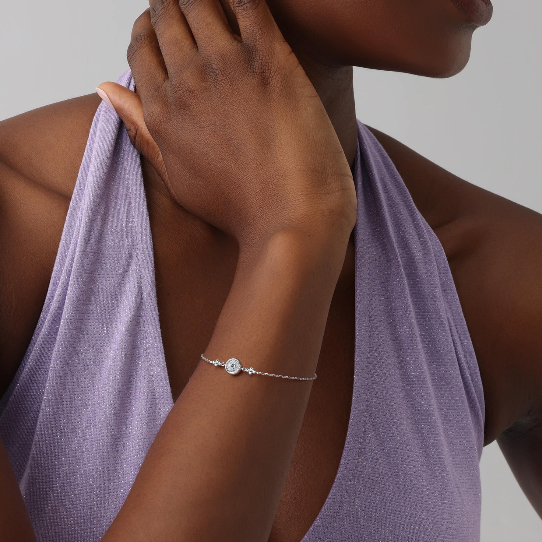 Bezel Set Lab - Grown Diamond Solitaire Chain Bracelet in Sterling Silver - Bracelets