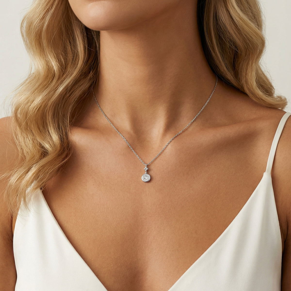Sterling Silver Lab - Grown Diamond Bezel Pendant Necklace - Necklaces