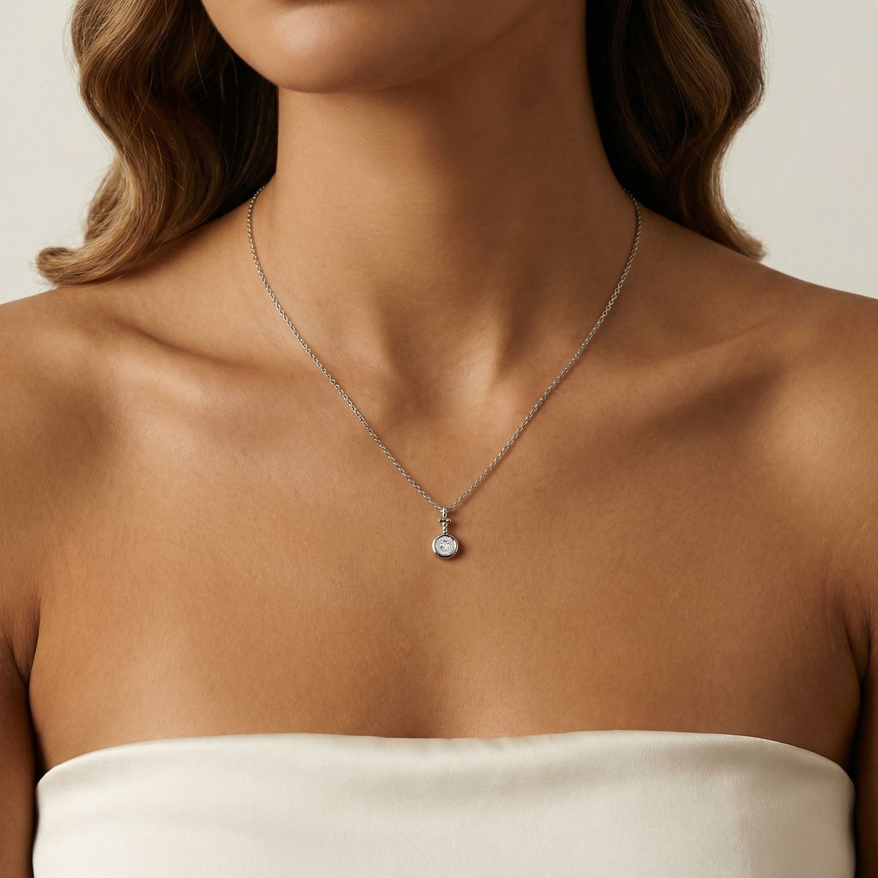 Sterling Silver Lab - Grown Diamond Bezel Pendant Necklace - Necklaces