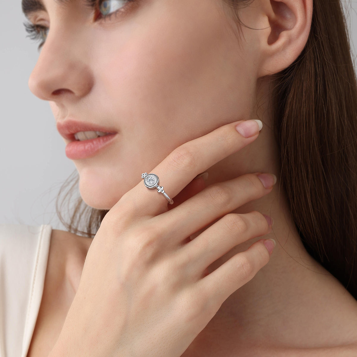Sterling Silver Bezel Set Lab - Grown Diamond Ring - Rings