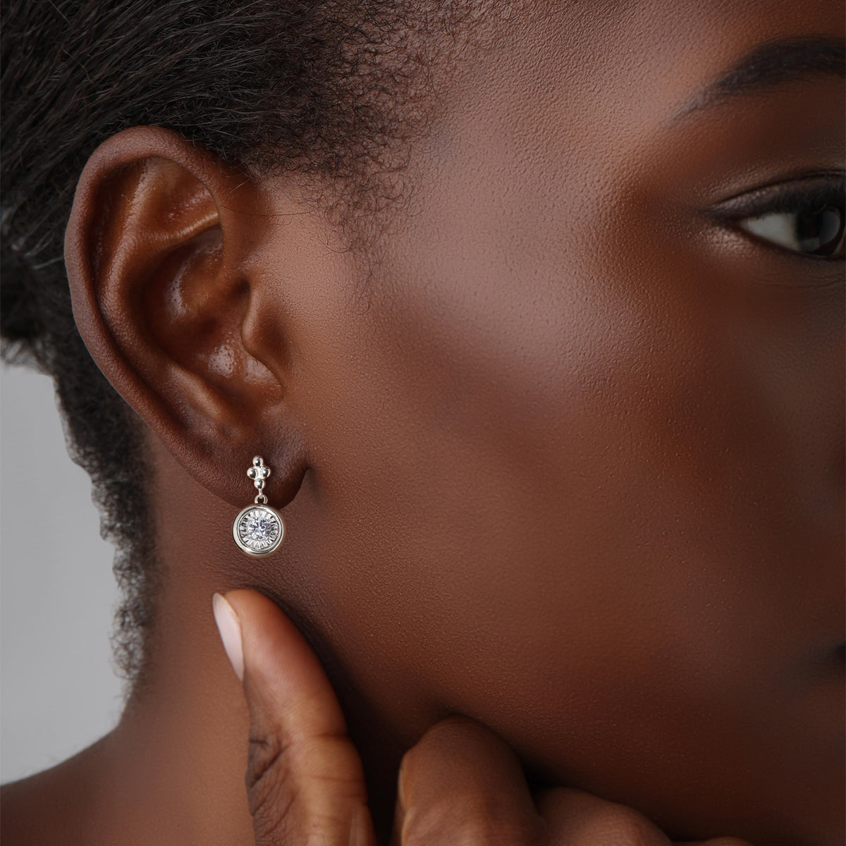 Sterling Silver Bezel Set Drop Earring with Lab - Grown Diamond - Earrings