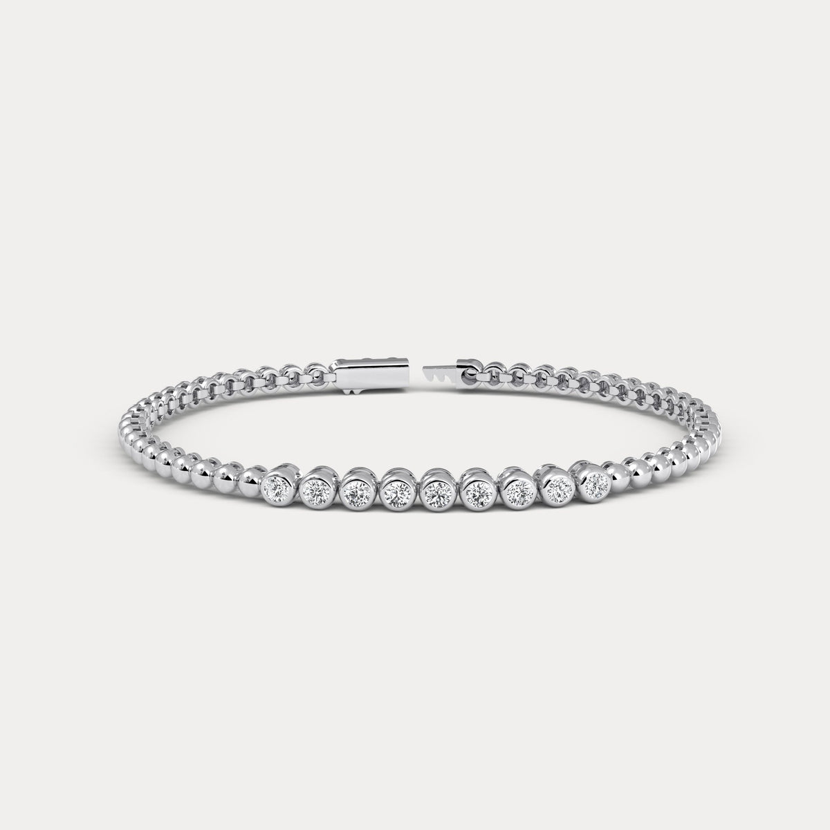 0.7 CTW Bezel - Set Lab - Grown Diamond Bar & Beaded Bracelet in 14K Gold/Platinum - Bracelets