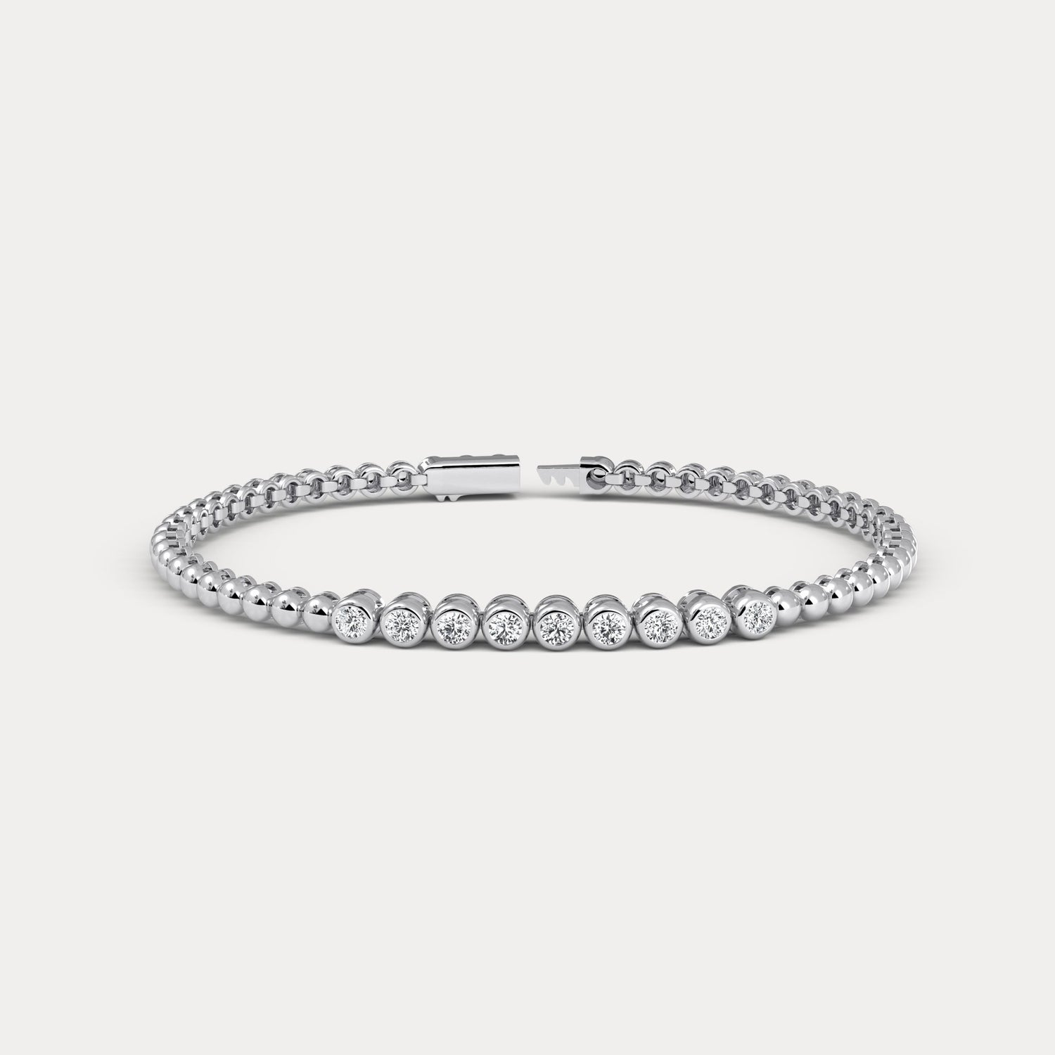 0.7 CTW Bezel - Set Lab - Grown Diamond Bar & Beaded Bracelet in 14K Gold/Platinum - Bracelets