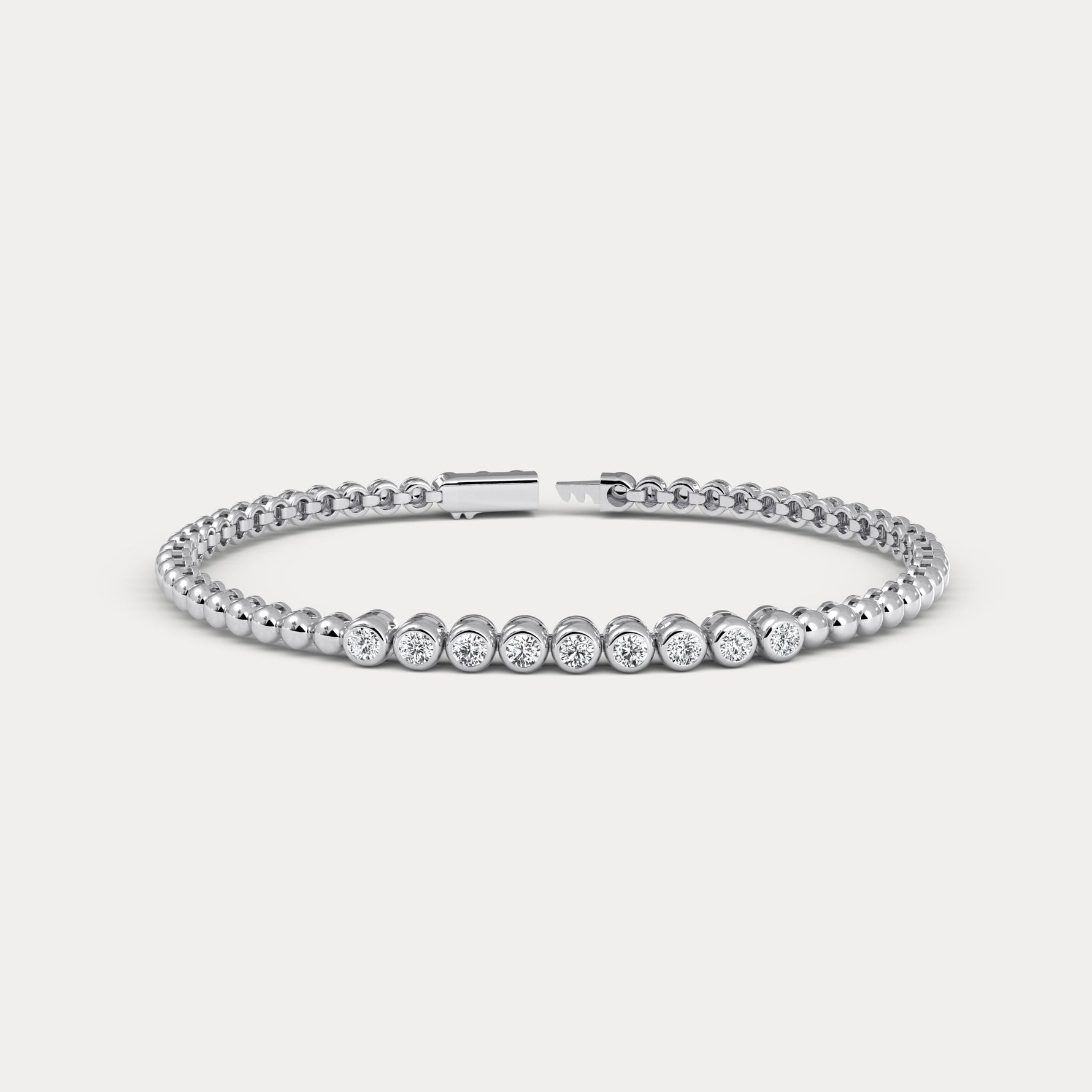 0.7 CTW Bezel - Set Lab - Grown Diamond Bar & Beaded Bracelet in 14K Gold/Platinum - Bracelets