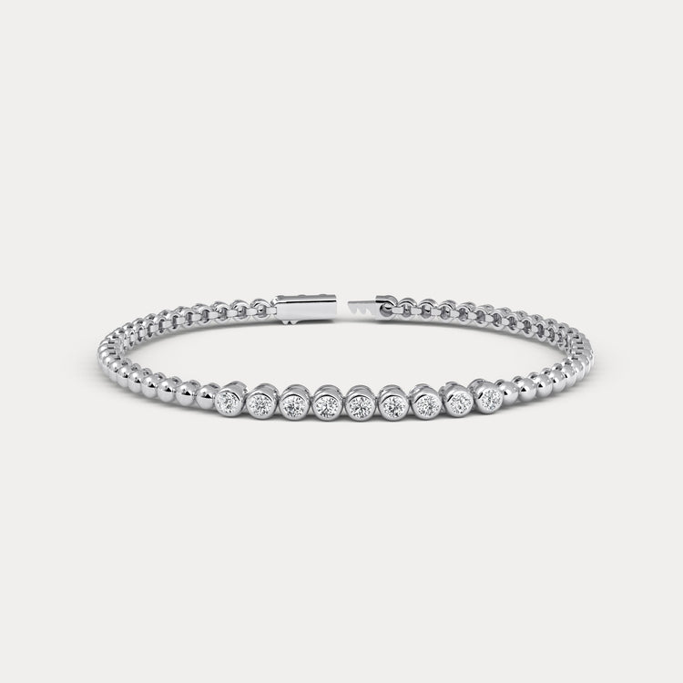0.7 CTW Bezel - Set Lab - Grown Diamond Bar & Beaded Bracelet in 14K Gold/Platinum - Bracelets