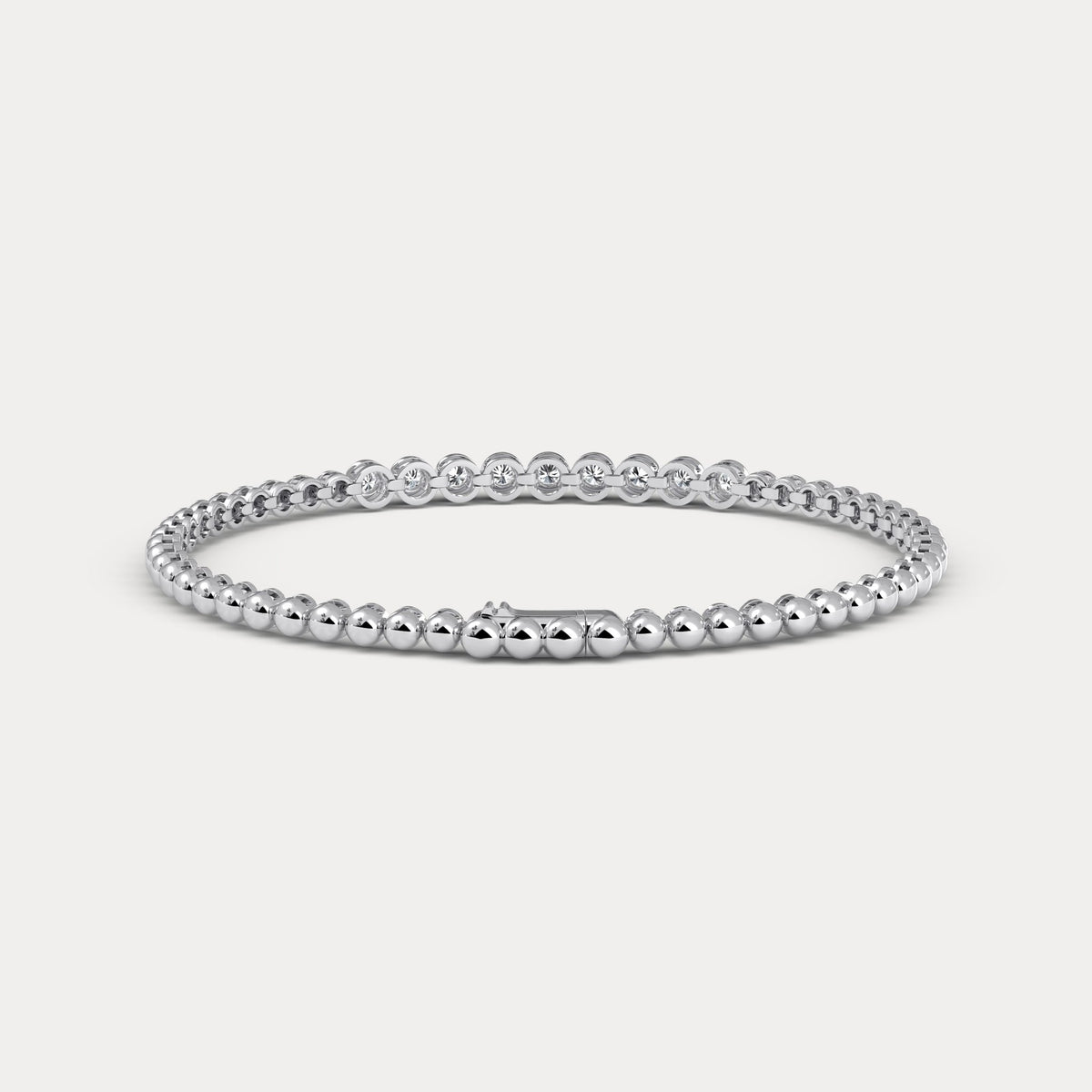 0.7 CTW Bezel - Set Lab - Grown Diamond Bar & Beaded Bracelet in 14K Gold/Platinum - Bracelets