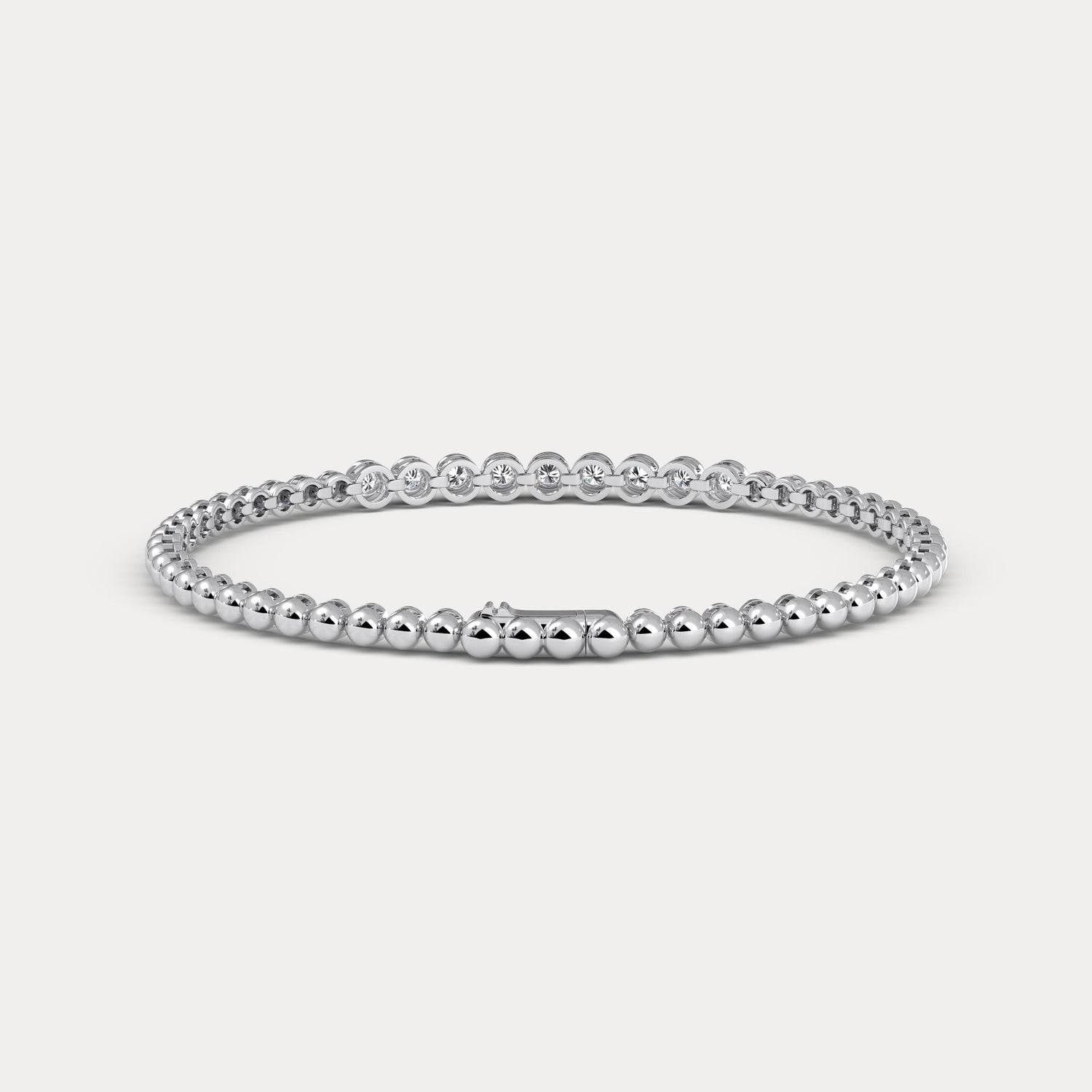 0.7 CTW Bezel - Set Lab - Grown Diamond Bar & Beaded Bracelet in 14K Gold/Platinum - Bracelets