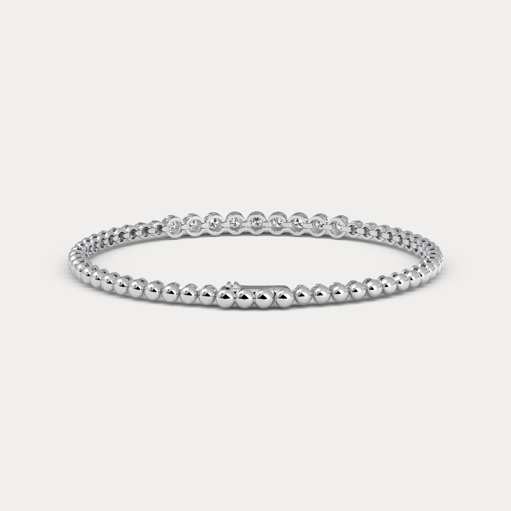 0.7 CTW Bezel - Set Lab - Grown Diamond Bar & Beaded Bracelet in 14K Gold/Platinum - Bracelets
