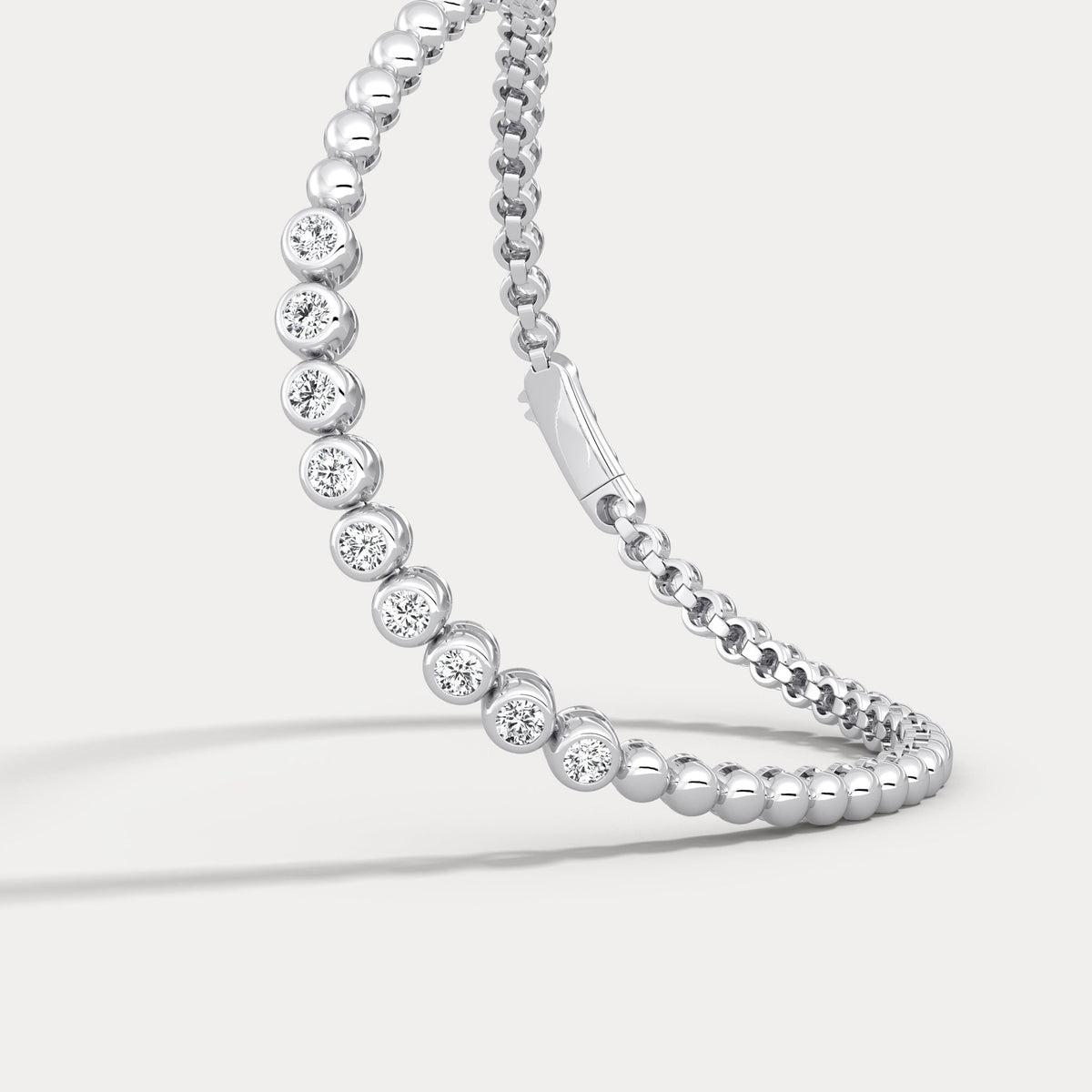 0.7 CTW Bezel - Set Lab - Grown Diamond Bar & Beaded Bracelet in 14K Gold/Platinum - Bracelets