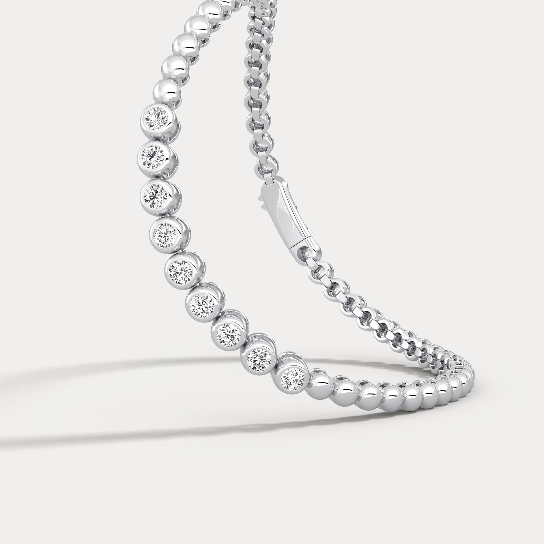 0.7 CTW Bezel - Set Lab - Grown Diamond Bar & Beaded Bracelet in 14K Gold/Platinum - Bracelets