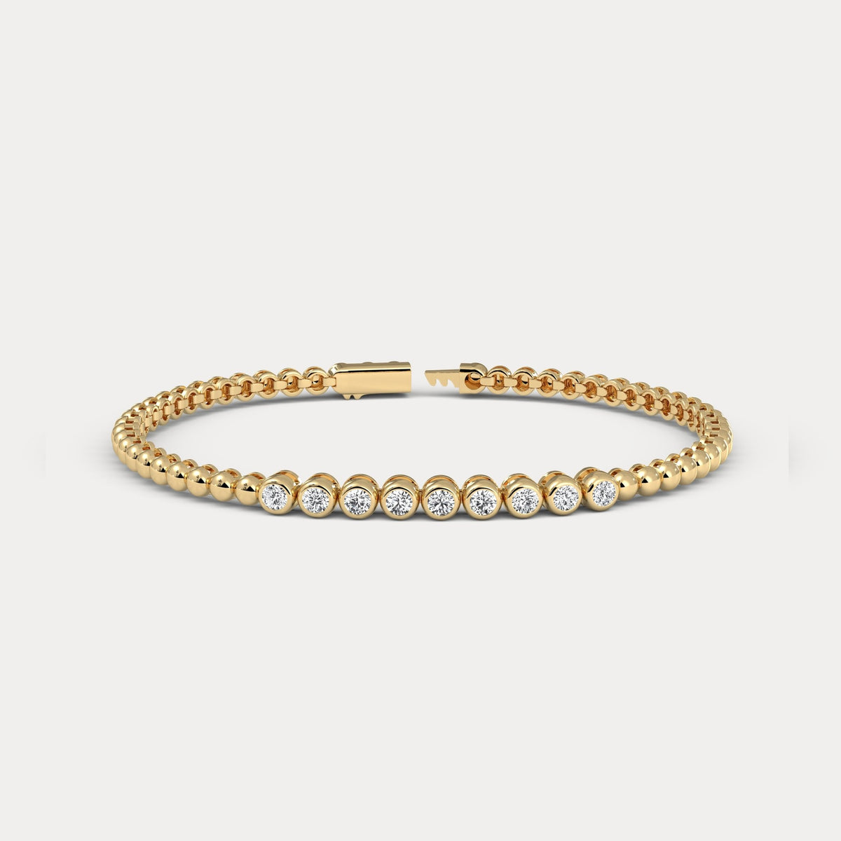 0.7 CTW Bezel - Set Lab - Grown Diamond Bar & Beaded Bracelet in 14K Gold/Platinum - Bracelets