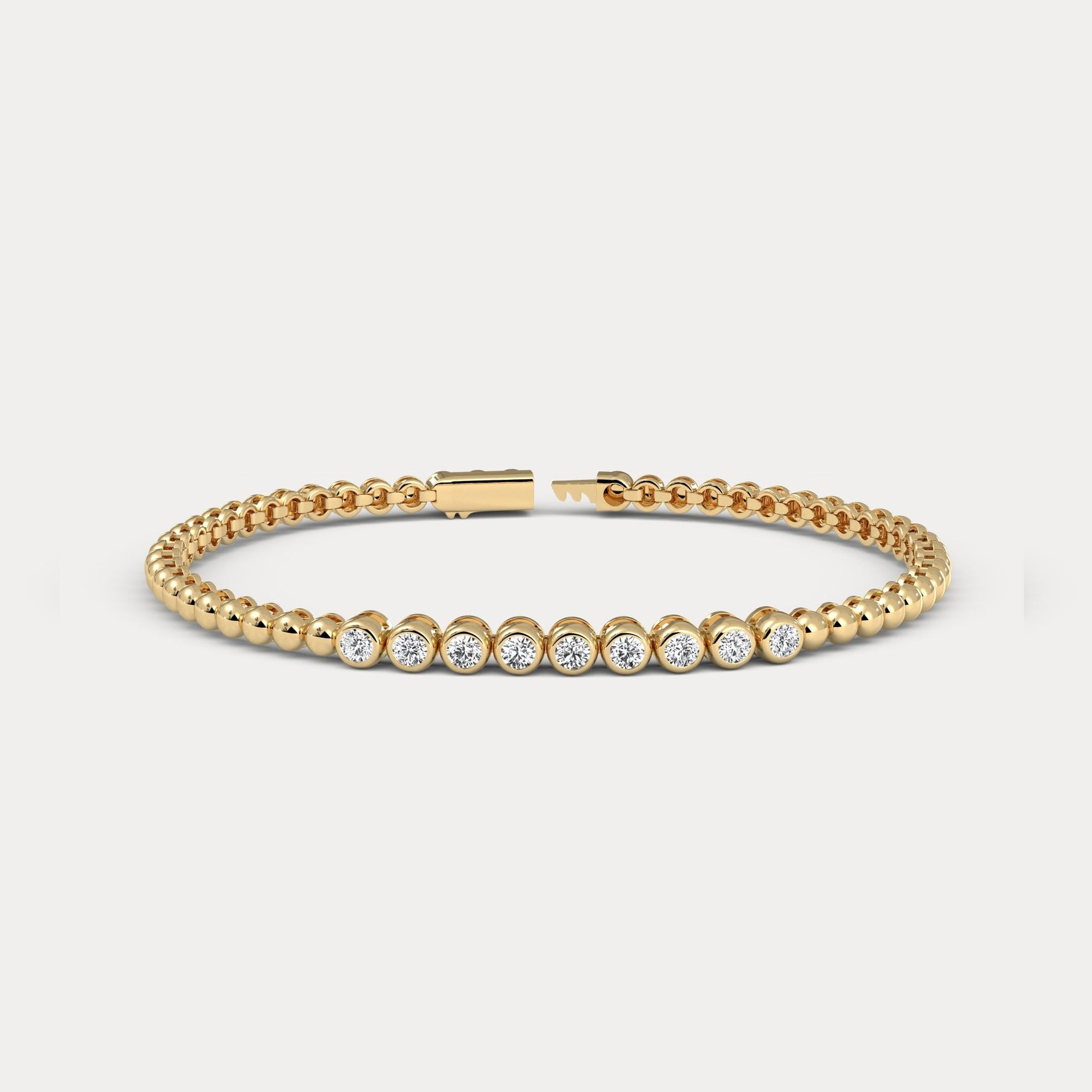 0.7 CTW Bezel - Set Lab - Grown Diamond Bar & Beaded Bracelet in 14K Gold/Platinum - Bracelets