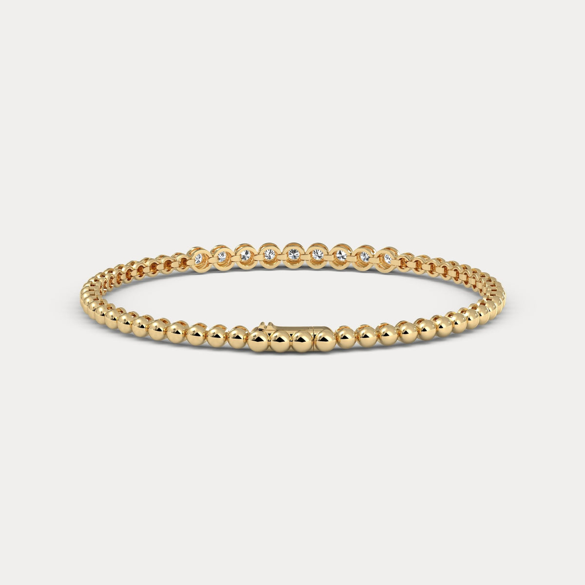 0.7 CTW Bezel - Set Lab - Grown Diamond Bar & Beaded Bracelet in 14K Gold/Platinum - Bracelets