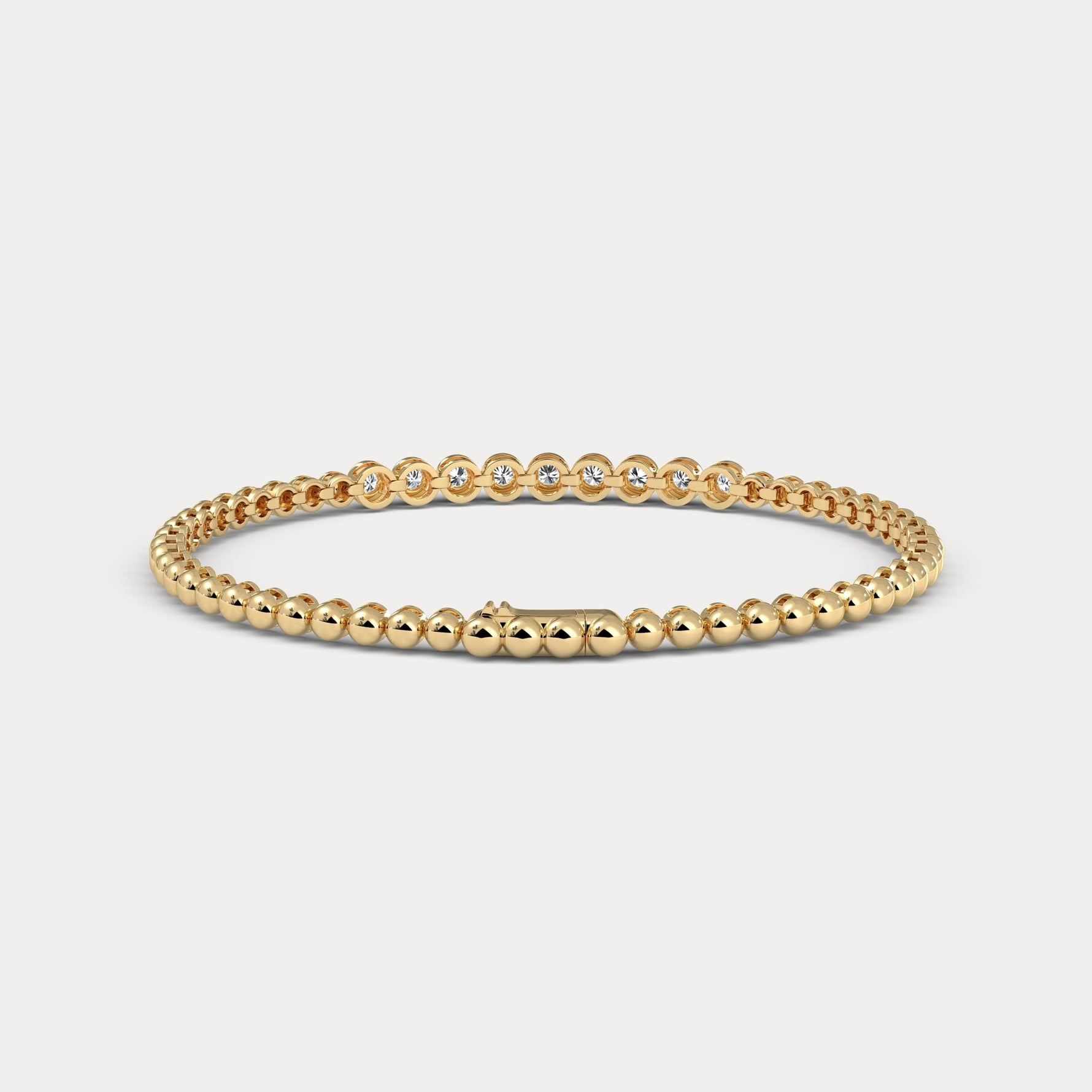 0.7 CTW Bezel - Set Lab - Grown Diamond Bar & Beaded Bracelet in 14K Gold/Platinum - Bracelets