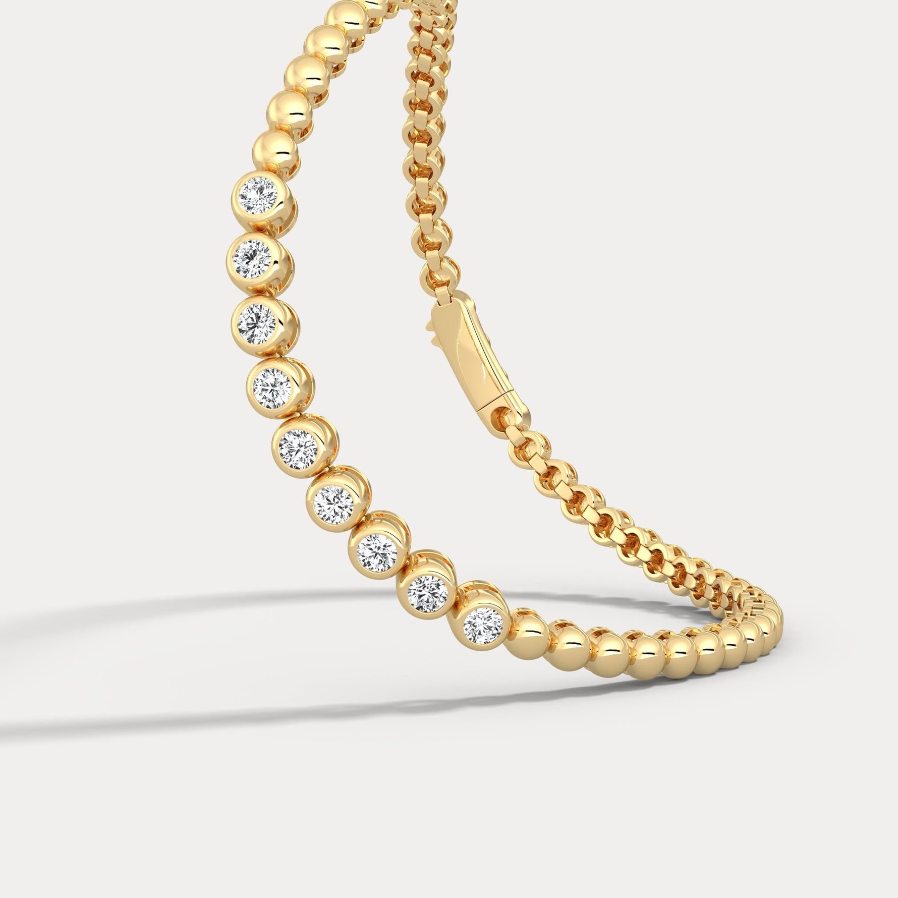 0.7 CTW Bezel - Set Lab - Grown Diamond Bar & Beaded Bracelet in 14K Gold/Platinum - Bracelets