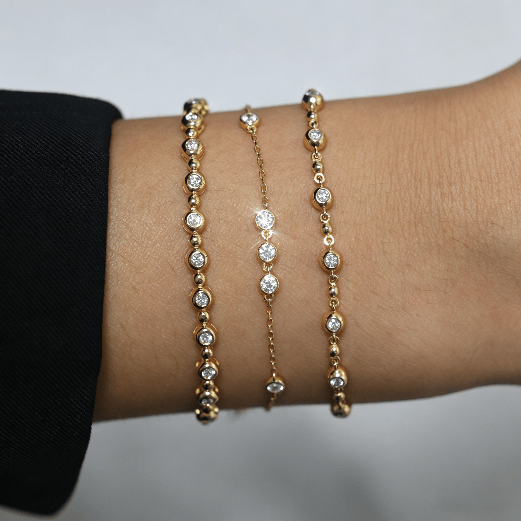 Bezel Set Lab - Grown Diamond Cluster Station Bracelet in 14K Gold/Platinum - Bracelets