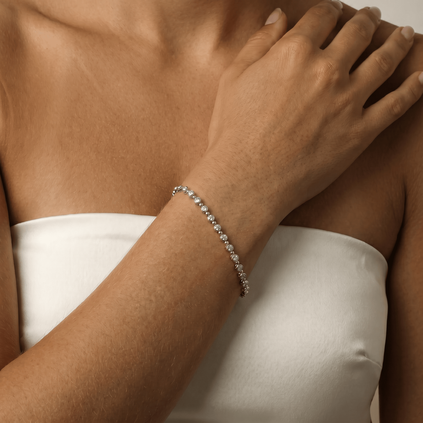 1 CTW Bezel Set Lab - Grown Diamond Eternity Tennis Bracelet in Sterling Silver - Bracelets