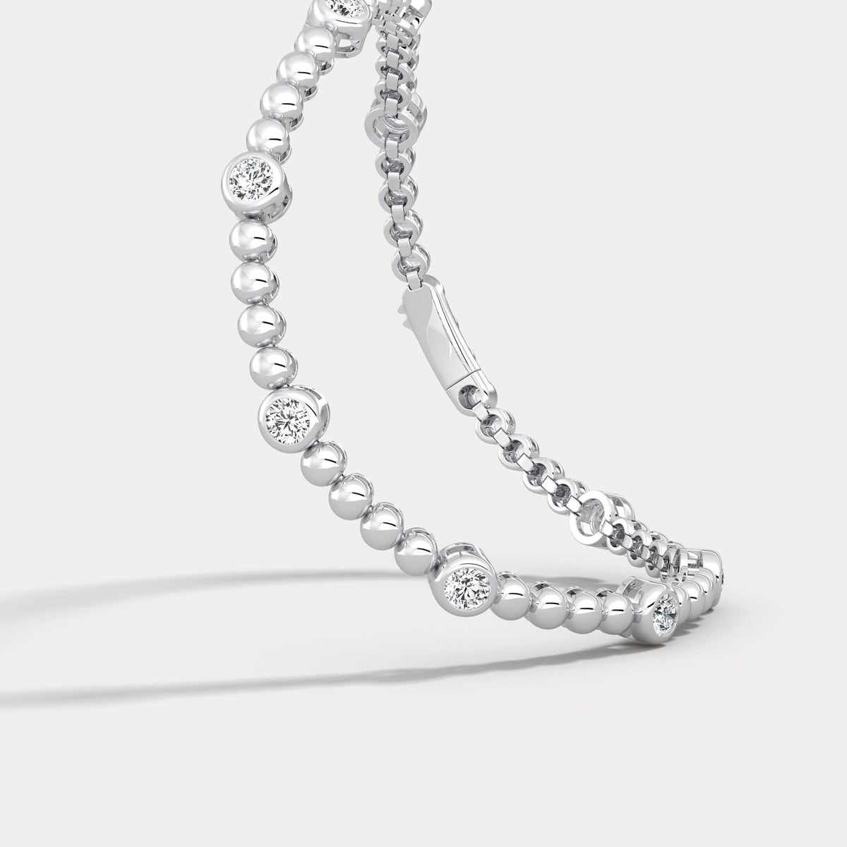 1 Carat Modern Beaded Lab - Grown Diamond Tennis Bracelet in Sterling Silver - Bezel Set - Bracelets