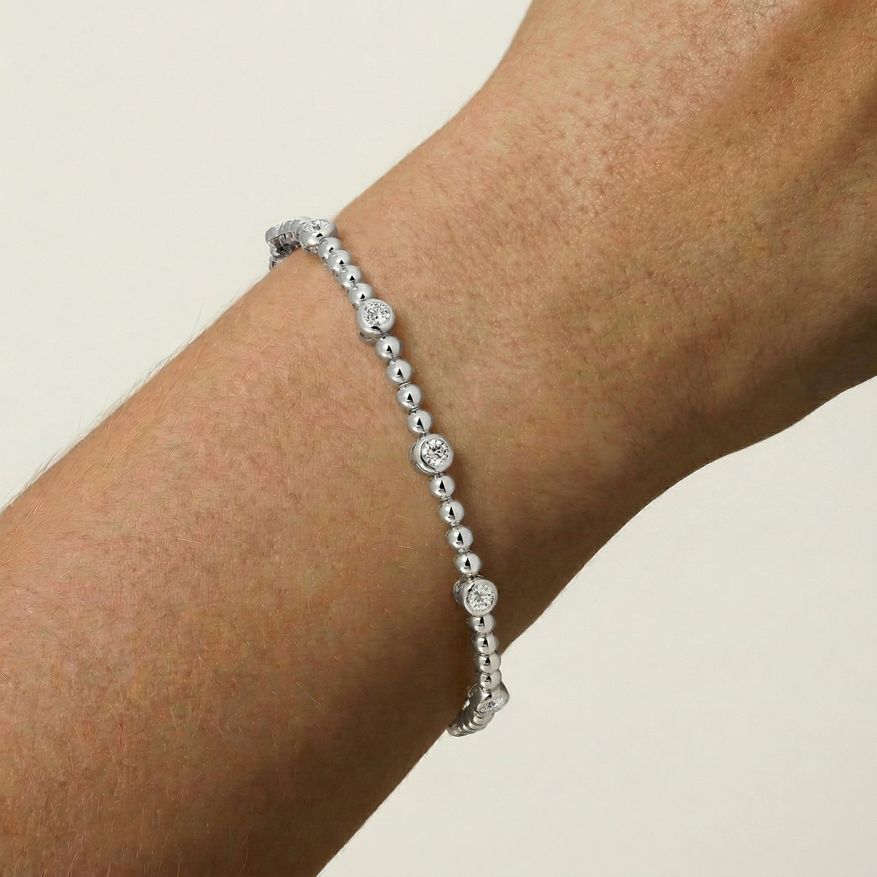 1 CTW Modern Beaded Lab - Grown Diamond Tennis Bracelet in Sterling Silver - Bezel Set - Bracelets