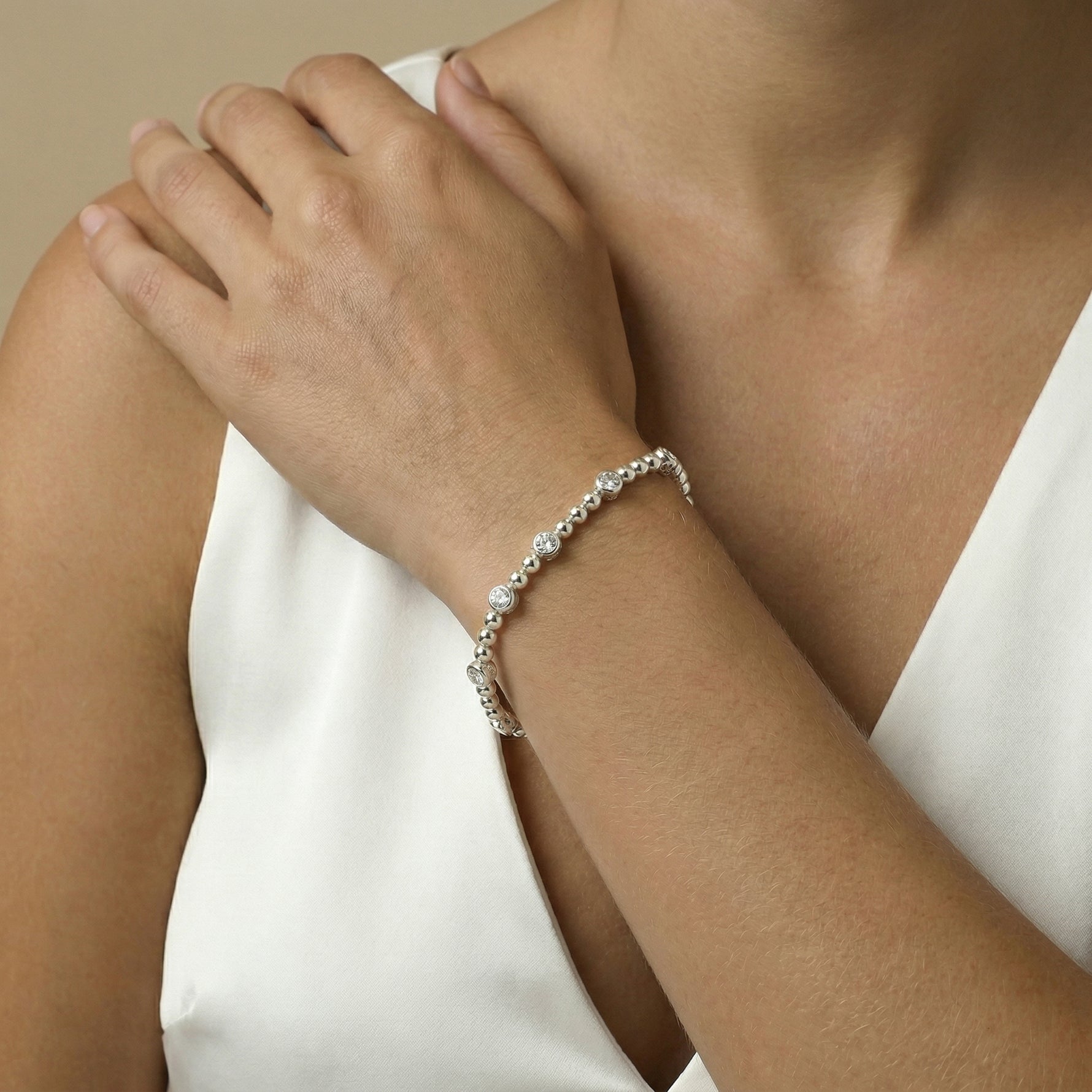 1 CTW Modern Beaded Lab - Grown Diamond Tennis Bracelet in Sterling Silver - Bezel Set - Bracelets