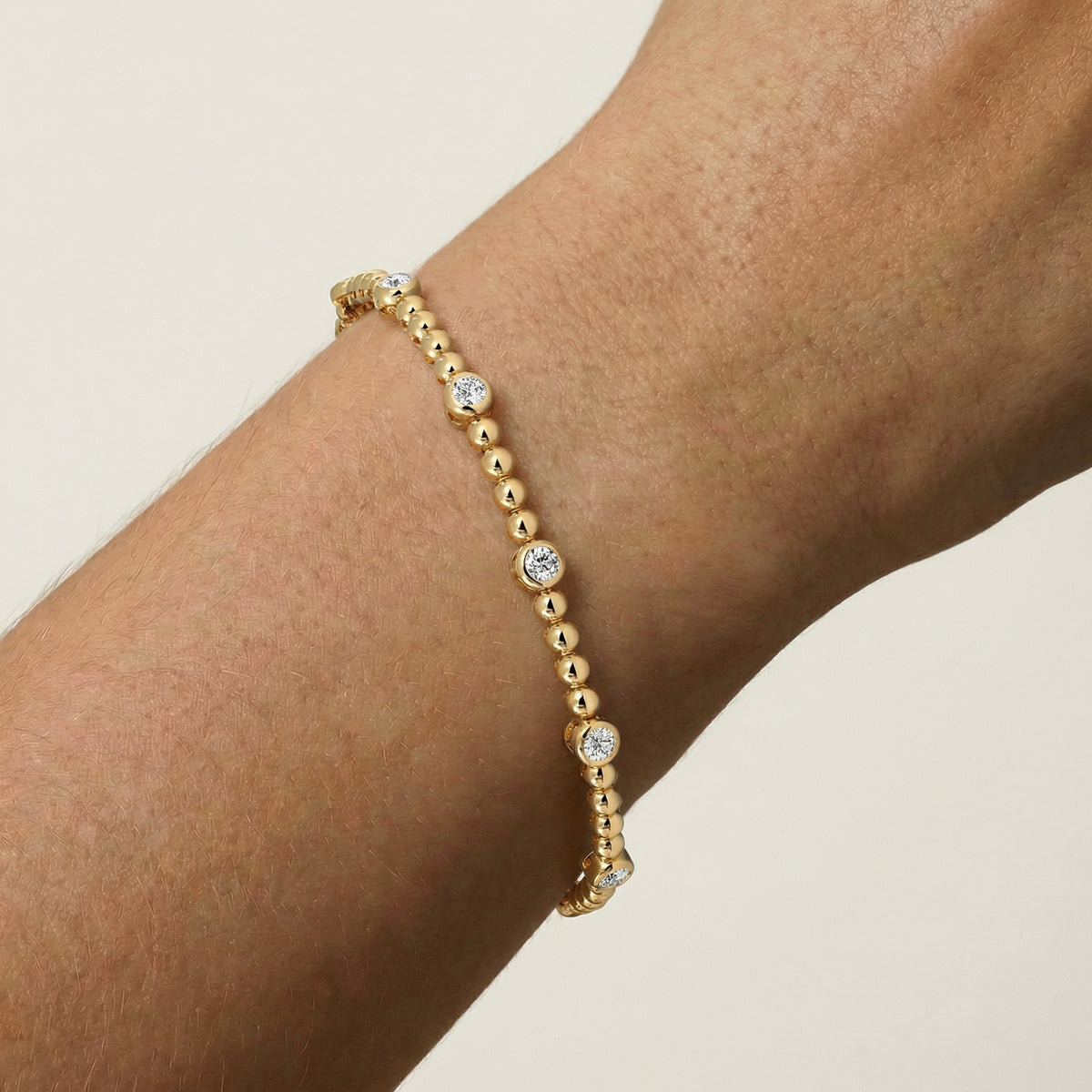 1 CTW Modern Beaded Lab - Grown Diamond Tennis Bracelet in Sterling Silver - Bezel Set - Bracelets