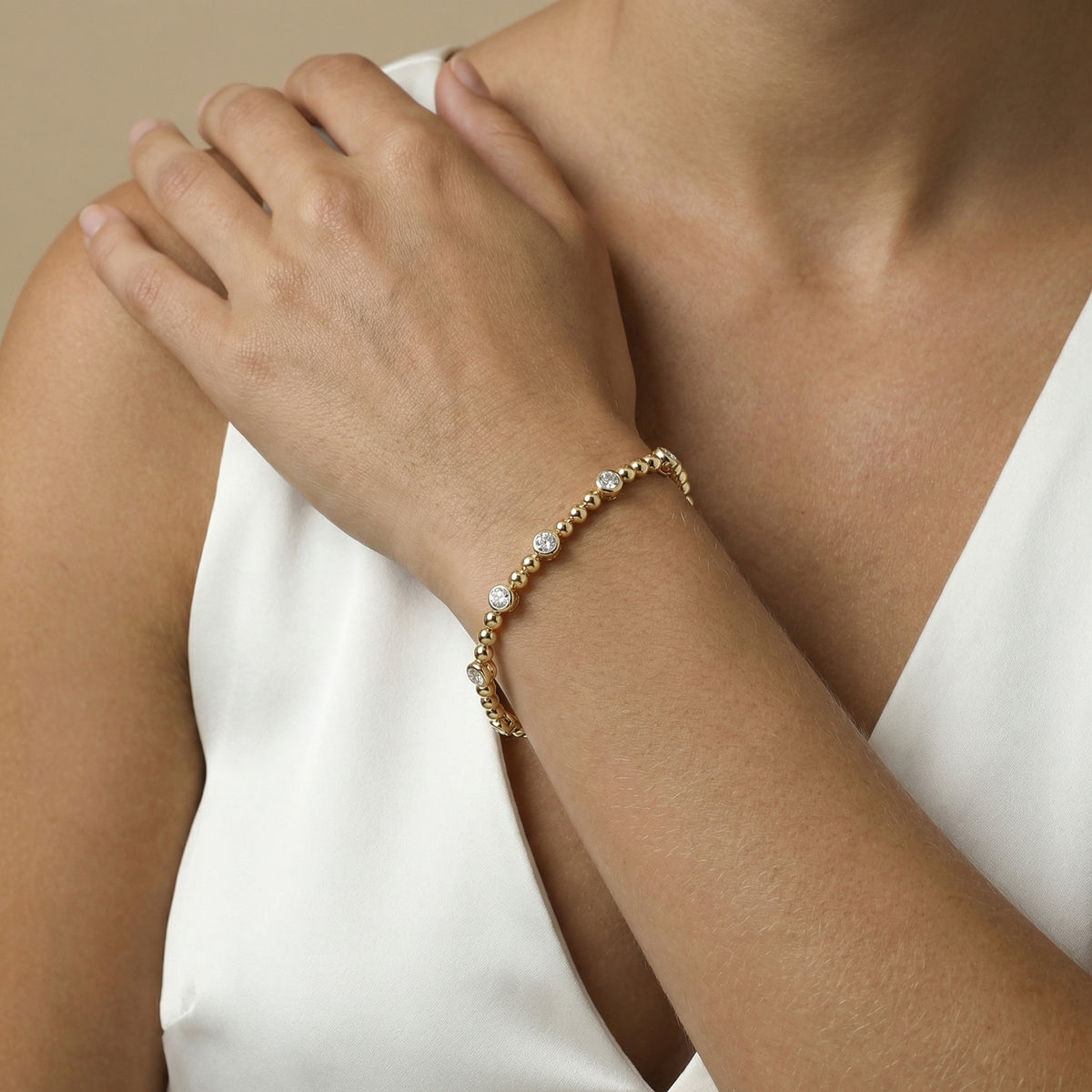 1 CTW Modern Beaded Lab - Grown Diamond Tennis Bracelet in Sterling Silver - Bezel Set - Bracelets