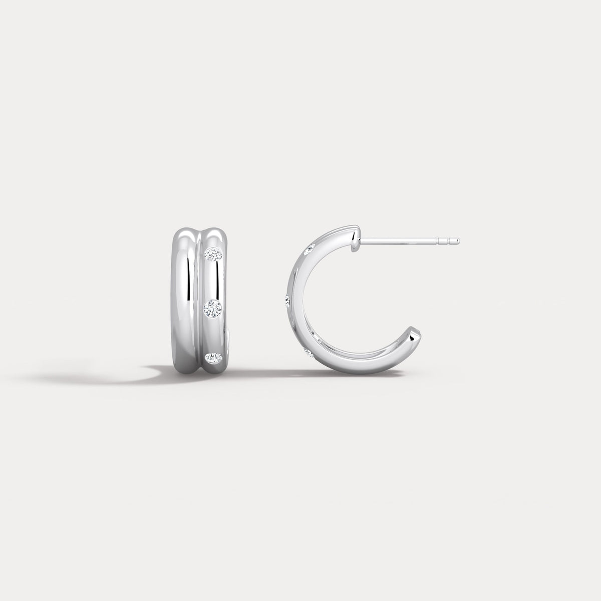 Lab - grown Diamond Half Hoop Stud Earrings in Sterling Silver - Earrings