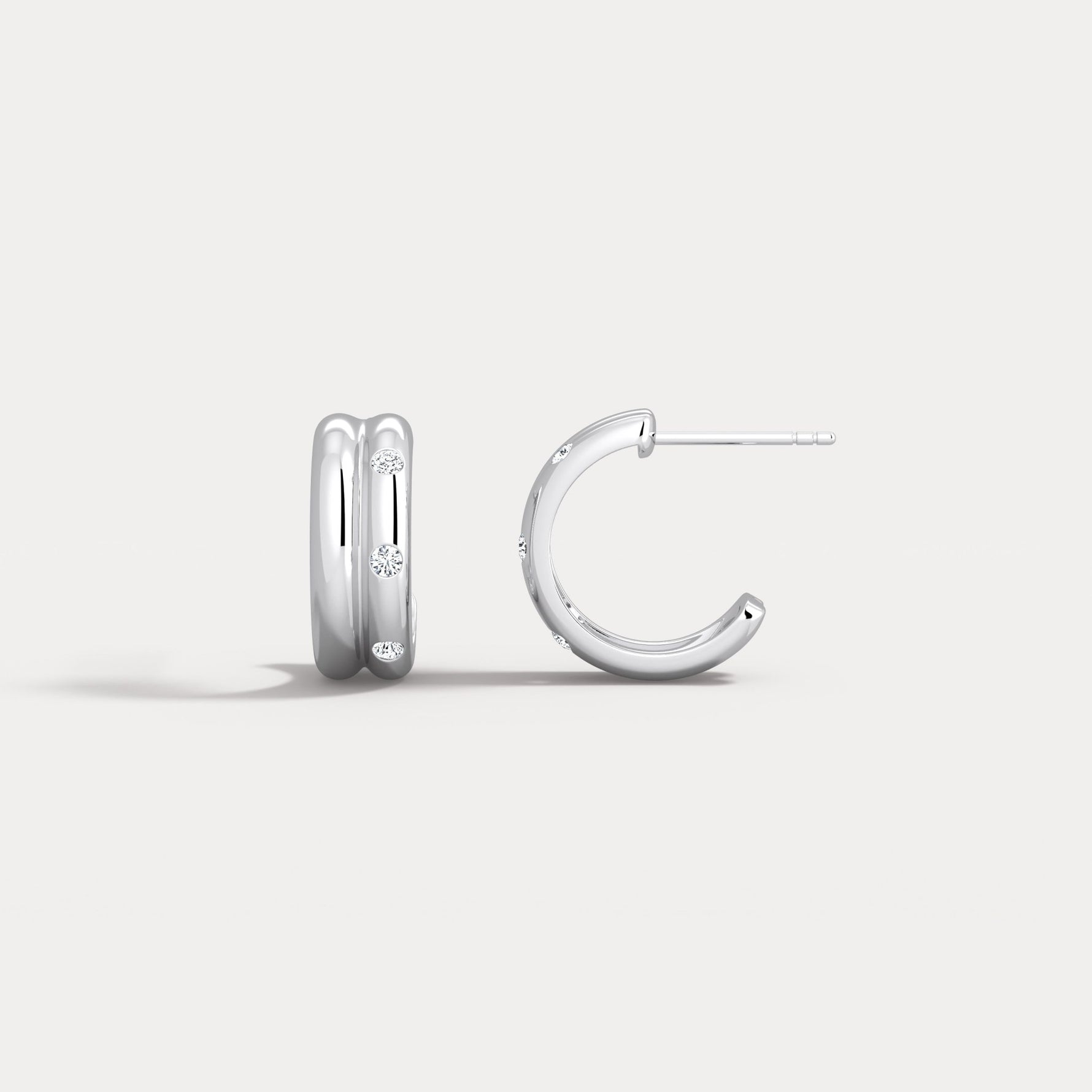 Lab - grown Diamond Half Hoop Stud Earrings in Sterling Silver - Earrings
