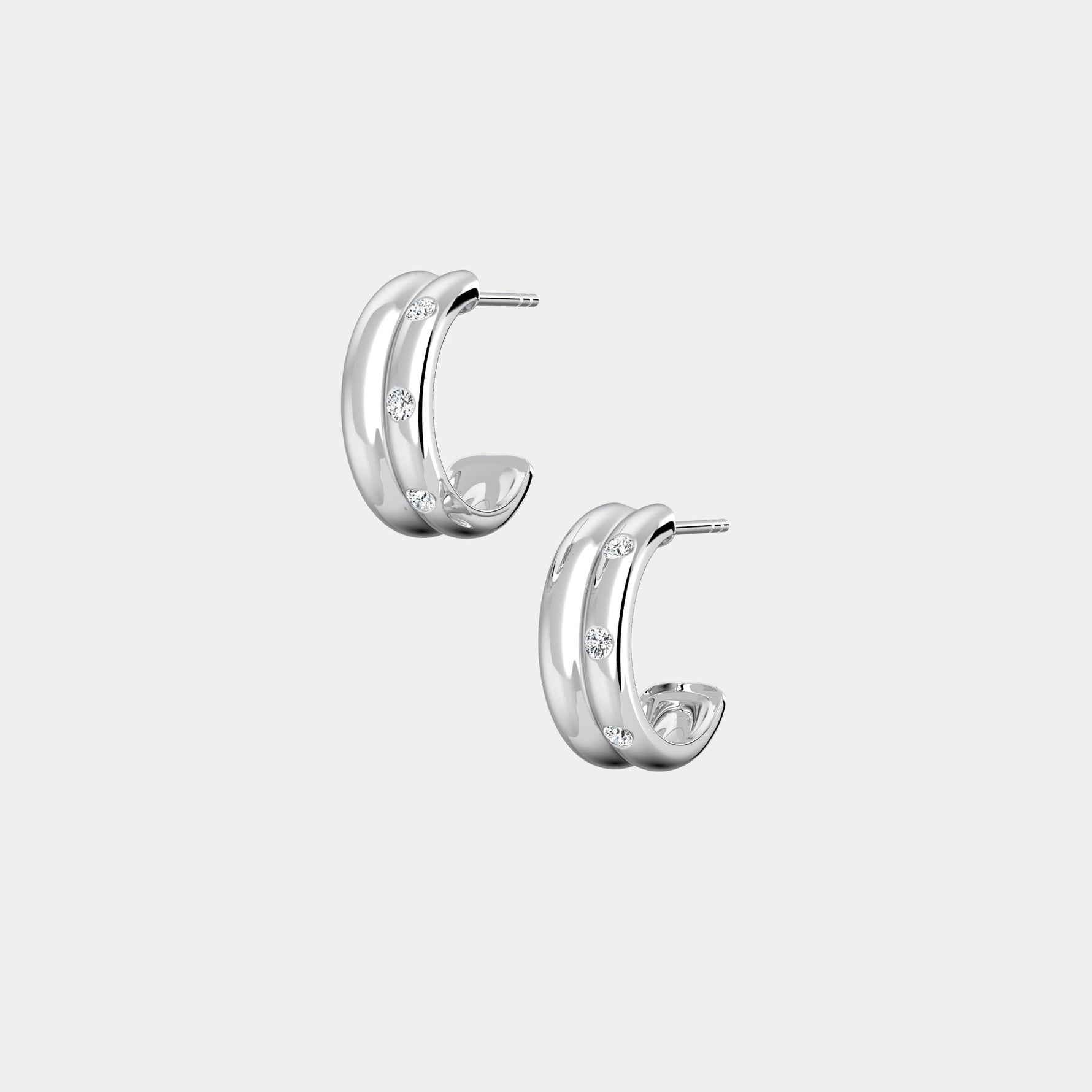 Lab - grown Diamond Half Hoop Stud Earrings in Sterling Silver - Earrings