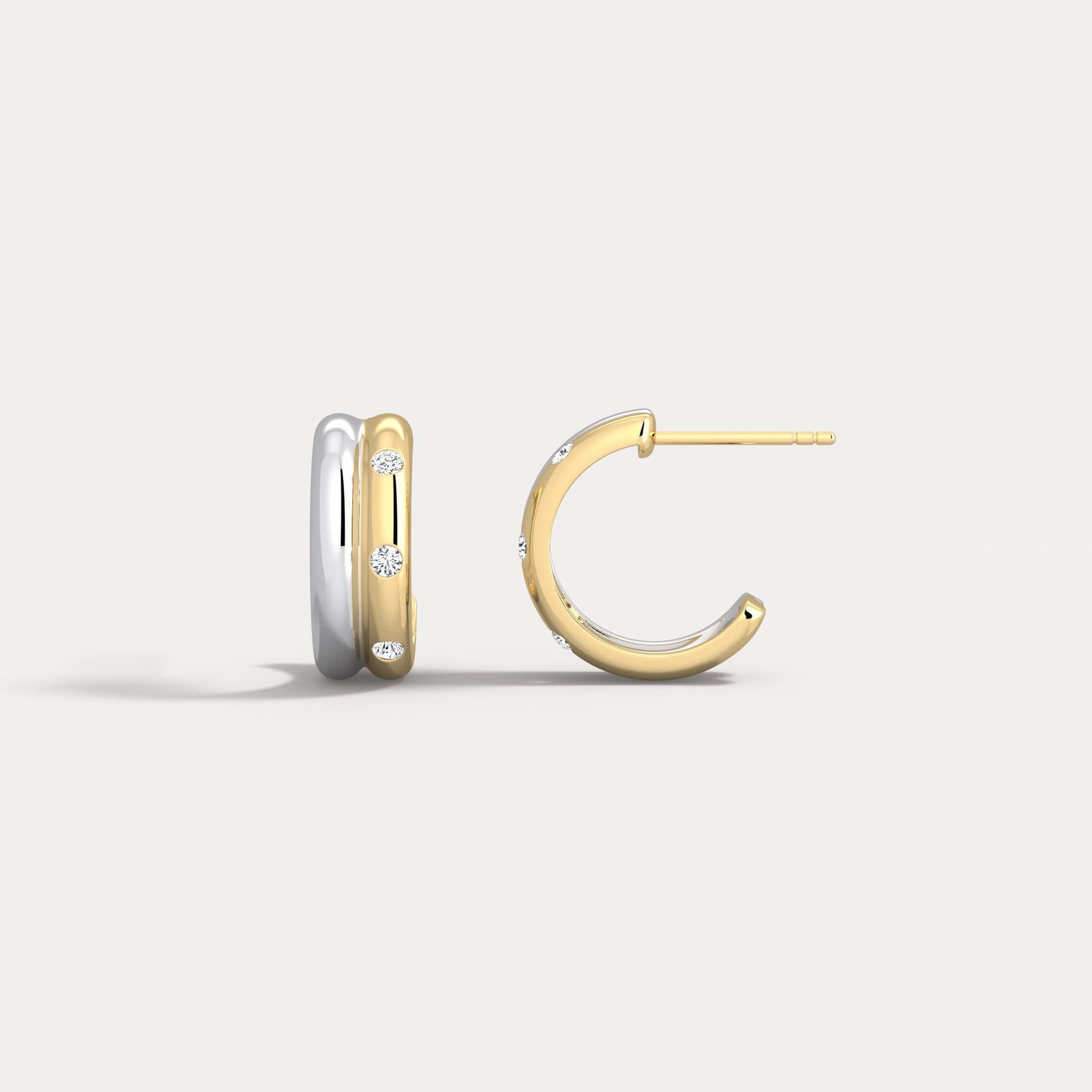 Lab - grown Diamond Half Hoop Stud Earrings in Sterling Silver - Earrings