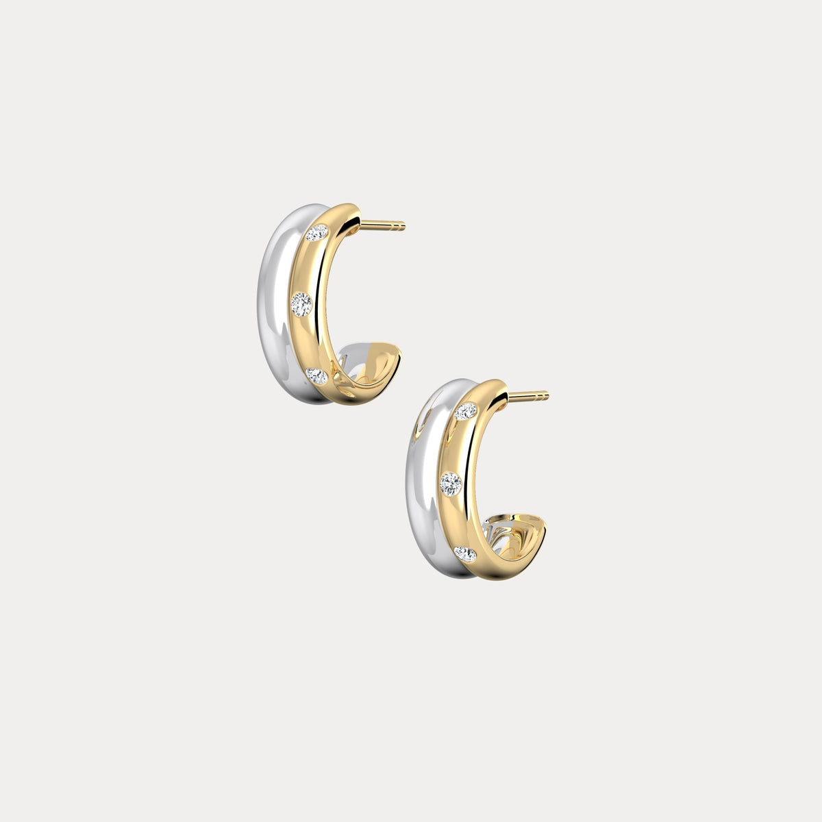 Lab - grown Diamond Half Hoop Stud Earrings in Sterling Silver - Earrings