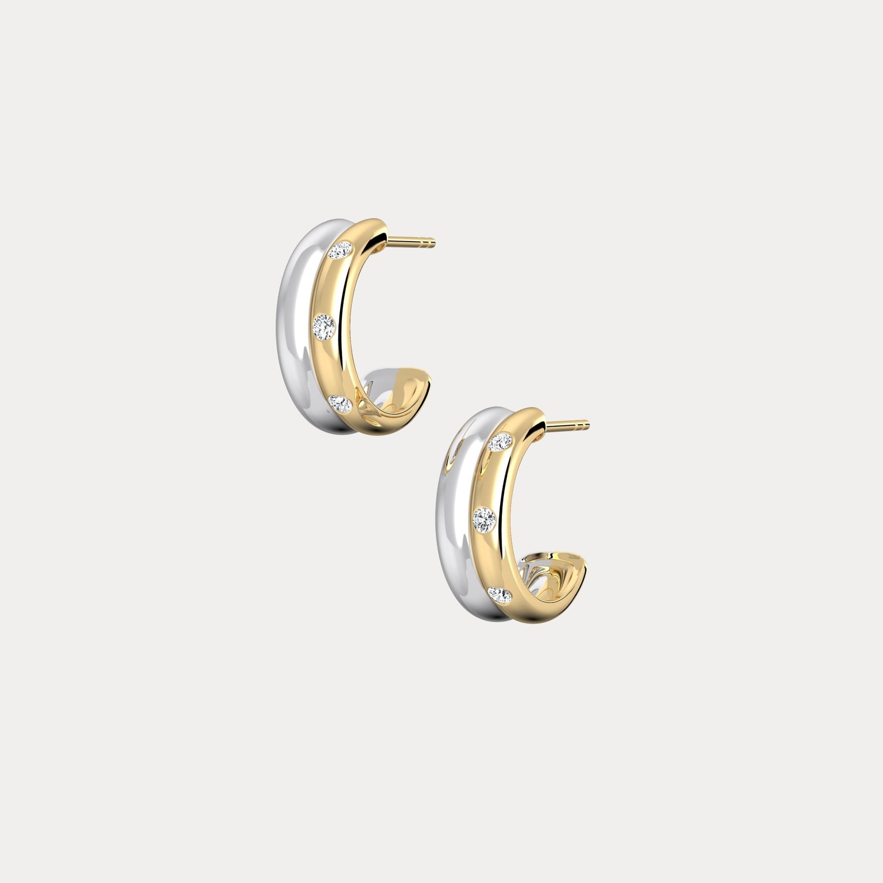 Lab - grown Diamond Half Hoop Stud Earrings in Sterling Silver - Earrings