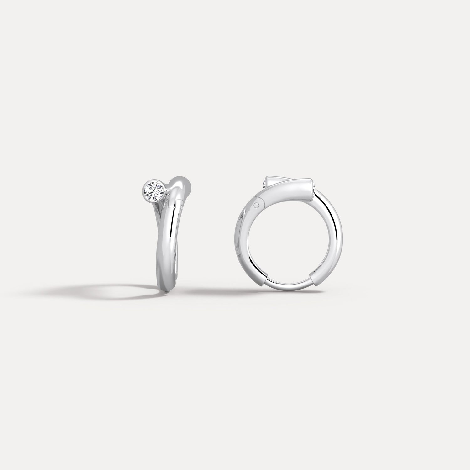 Bezel Set Lab - Grown Diamond Huggie Hoop Earrings in 925 Sterling Silver - Earrings