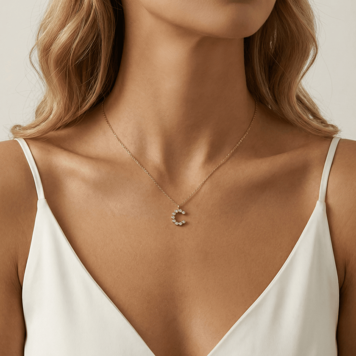 Letter C Initial Necklace Bubble Pendant - Necklaces