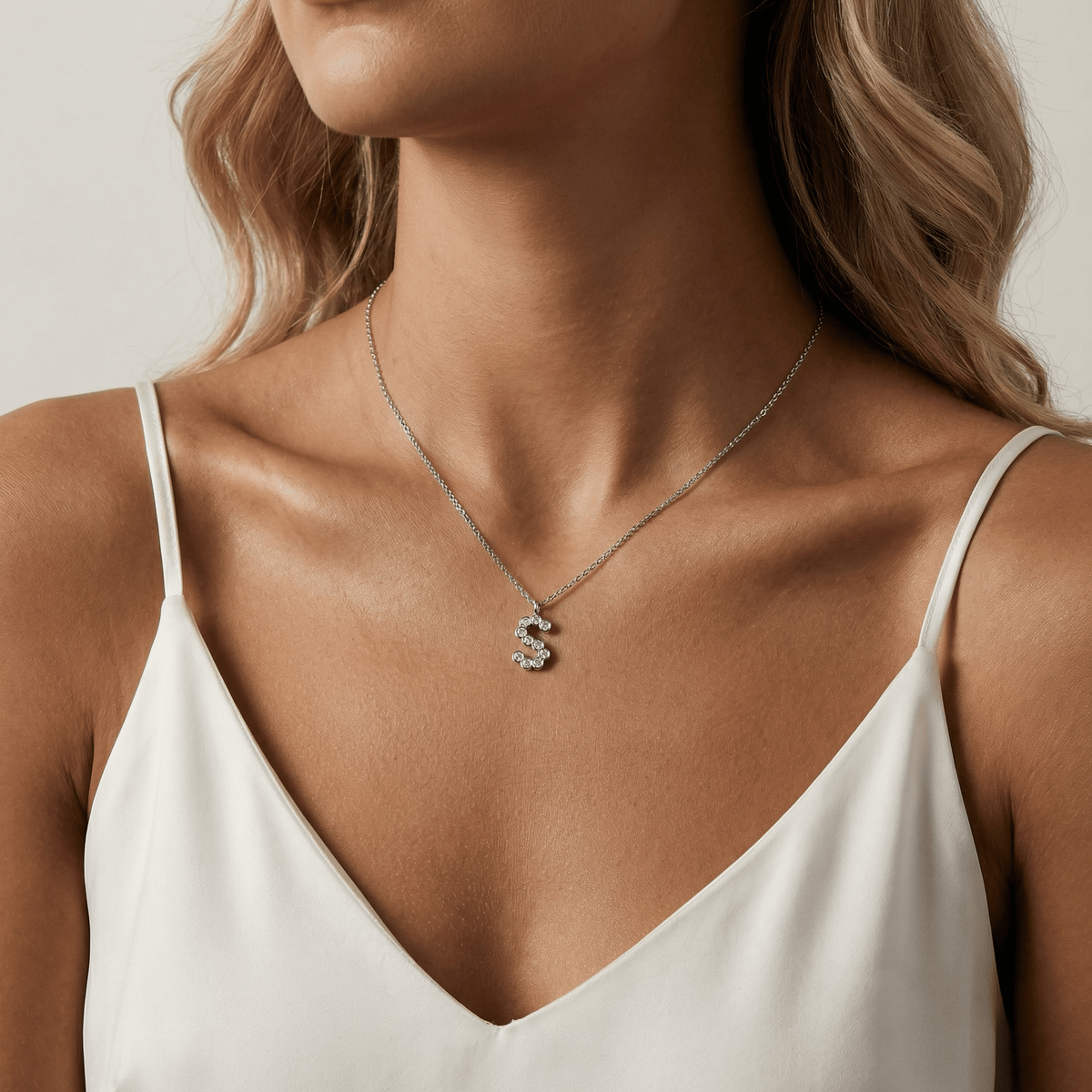 Letter S Initial Necklace Bubble Pendant - Necklaces