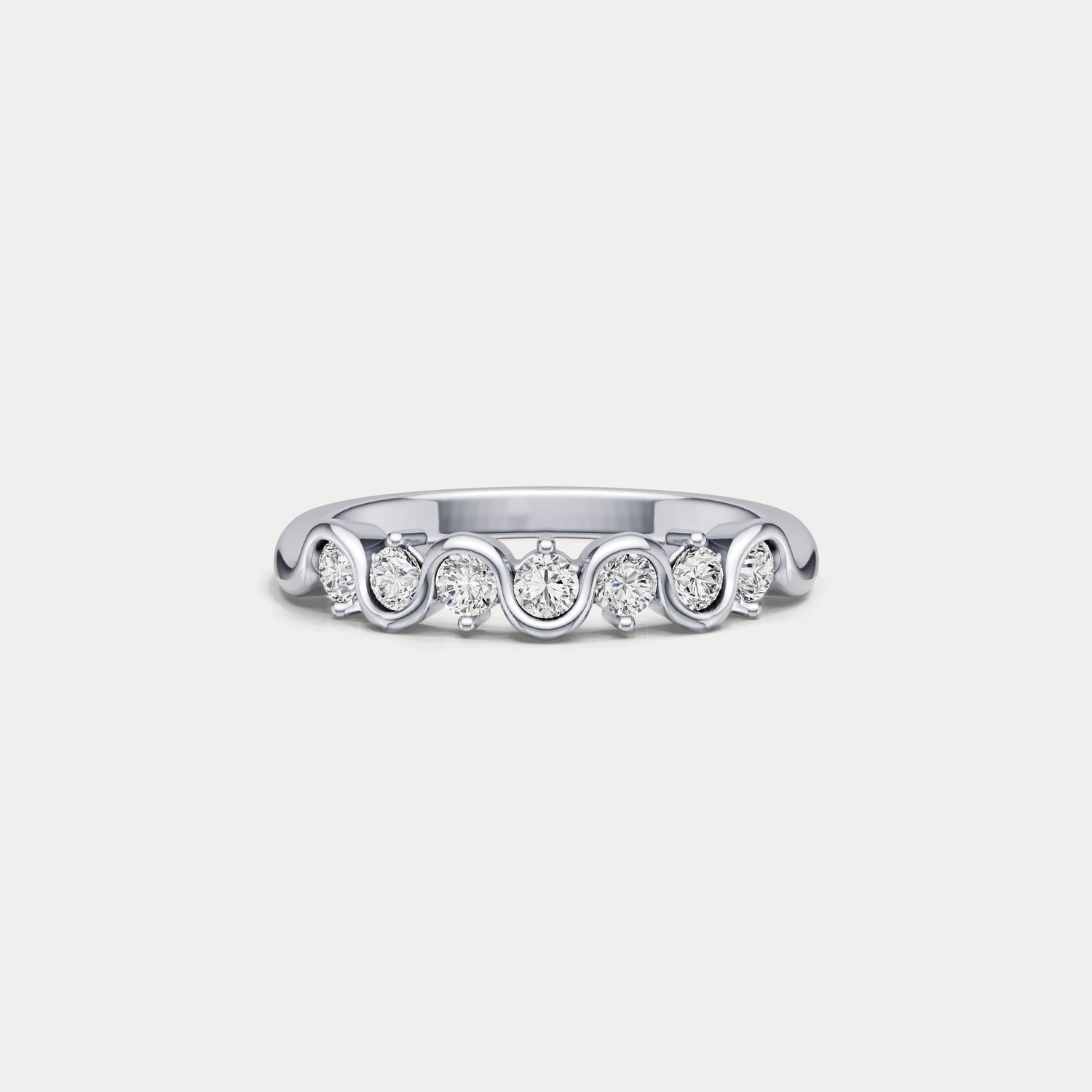Round Lab - Grown Diamond Wave Half Eternity Ring in Sterling Silver - Rings