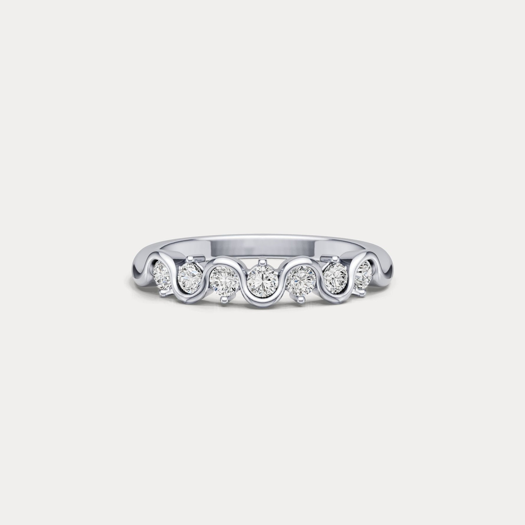 Round Lab - Grown Diamond Wave Half Eternity Ring in Sterling Silver - Rings