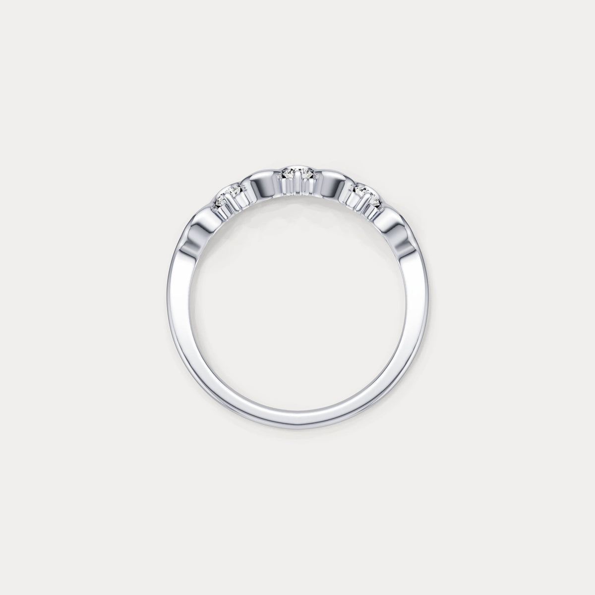Round Lab - Grown Diamond Wave Half Eternity Ring in Sterling Silver - Rings