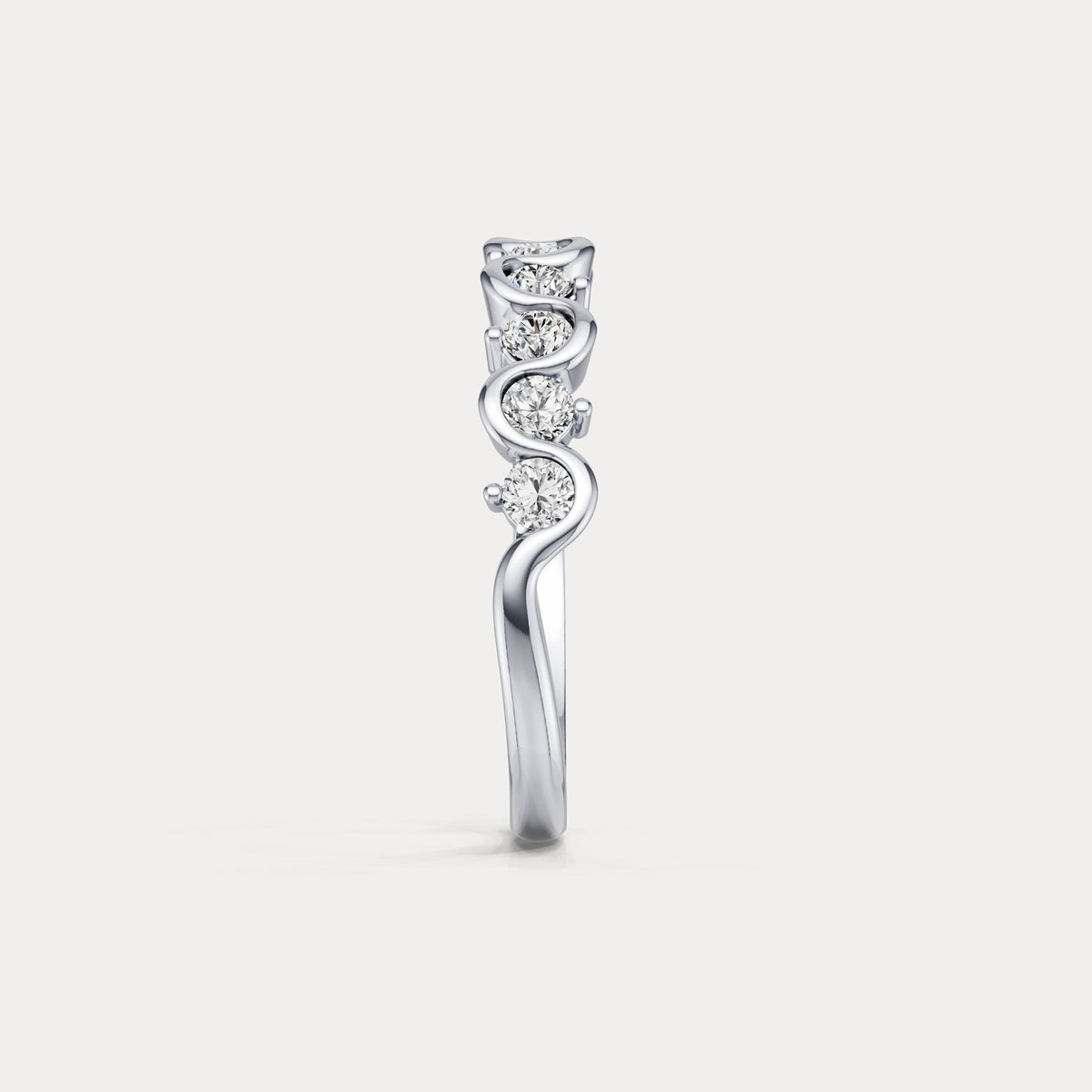 Round Lab - Grown Diamond Wave Half Eternity Ring in Sterling Silver - Rings