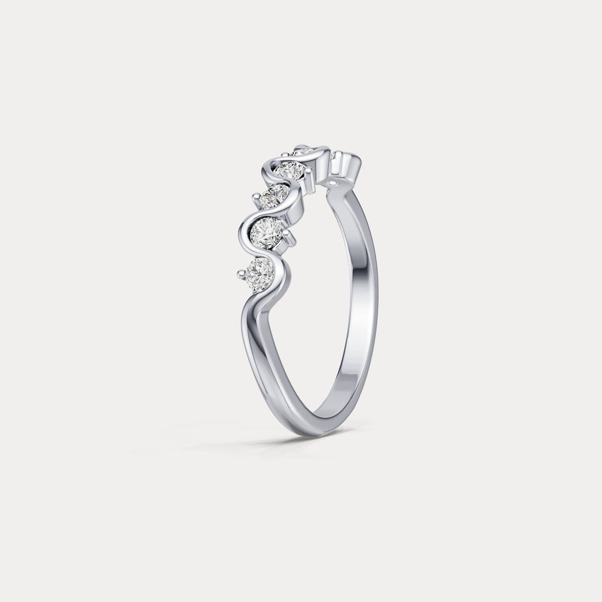 Round Lab - Grown Diamond Wave Half Eternity Ring in Sterling Silver - Rings