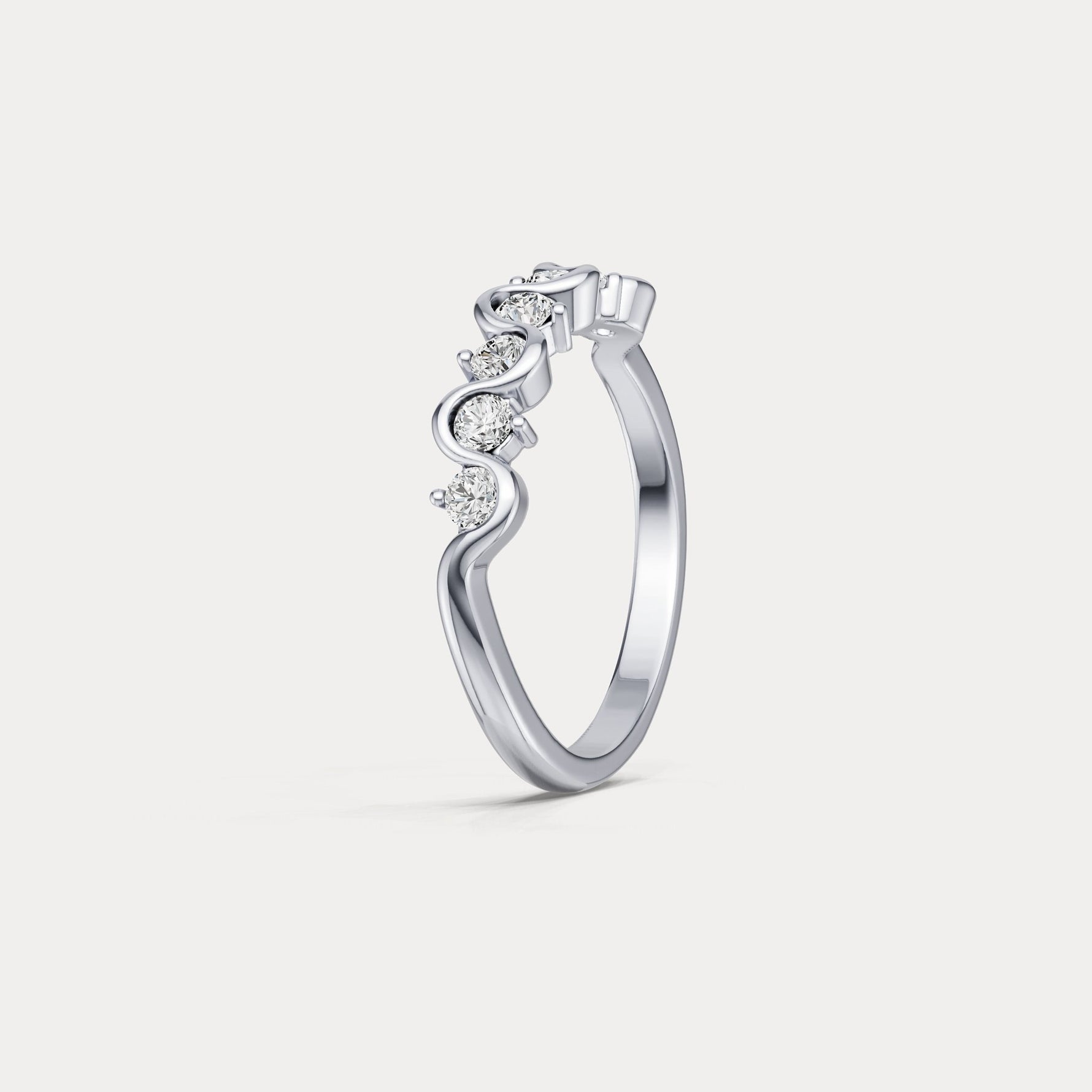 Round Lab - Grown Diamond Wave Half Eternity Ring in Sterling Silver - Rings