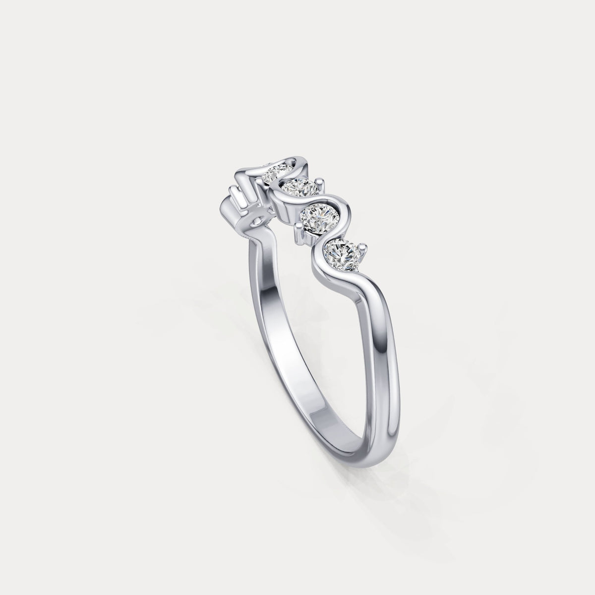 Round Lab - Grown Diamond Wave Half Eternity Ring in Sterling Silver - Rings